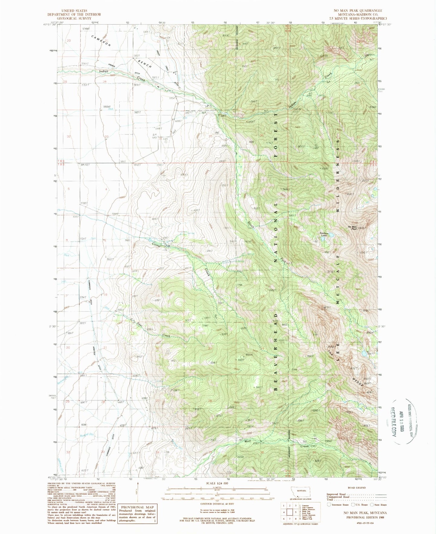 Classic USGS No Man Peak Montana 7.5'x7.5' Topo Map Image