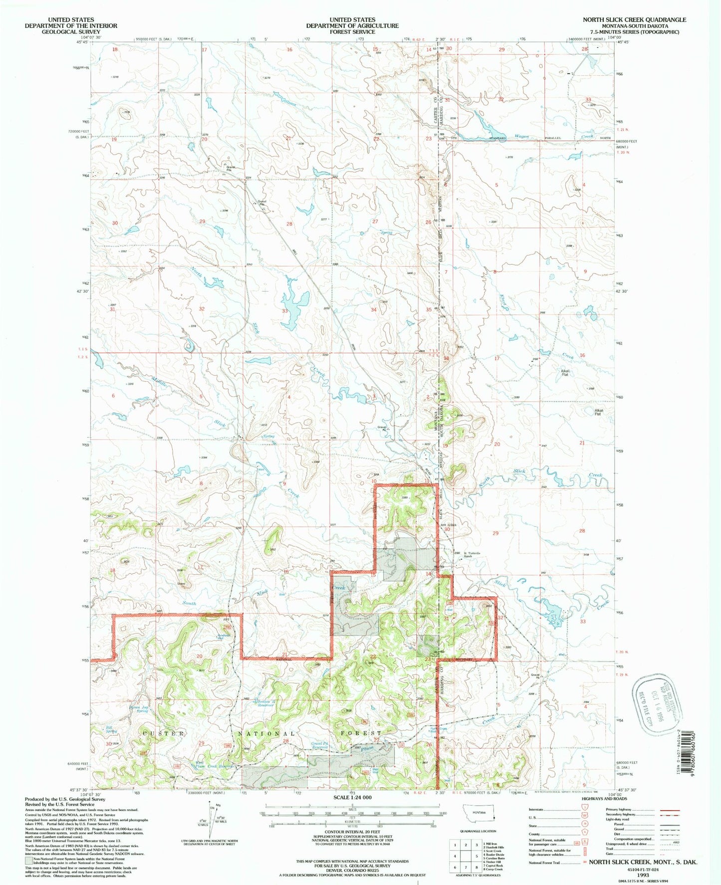 Classic USGS North Slick Creek Montana 7.5'x7.5' Topo Map Image