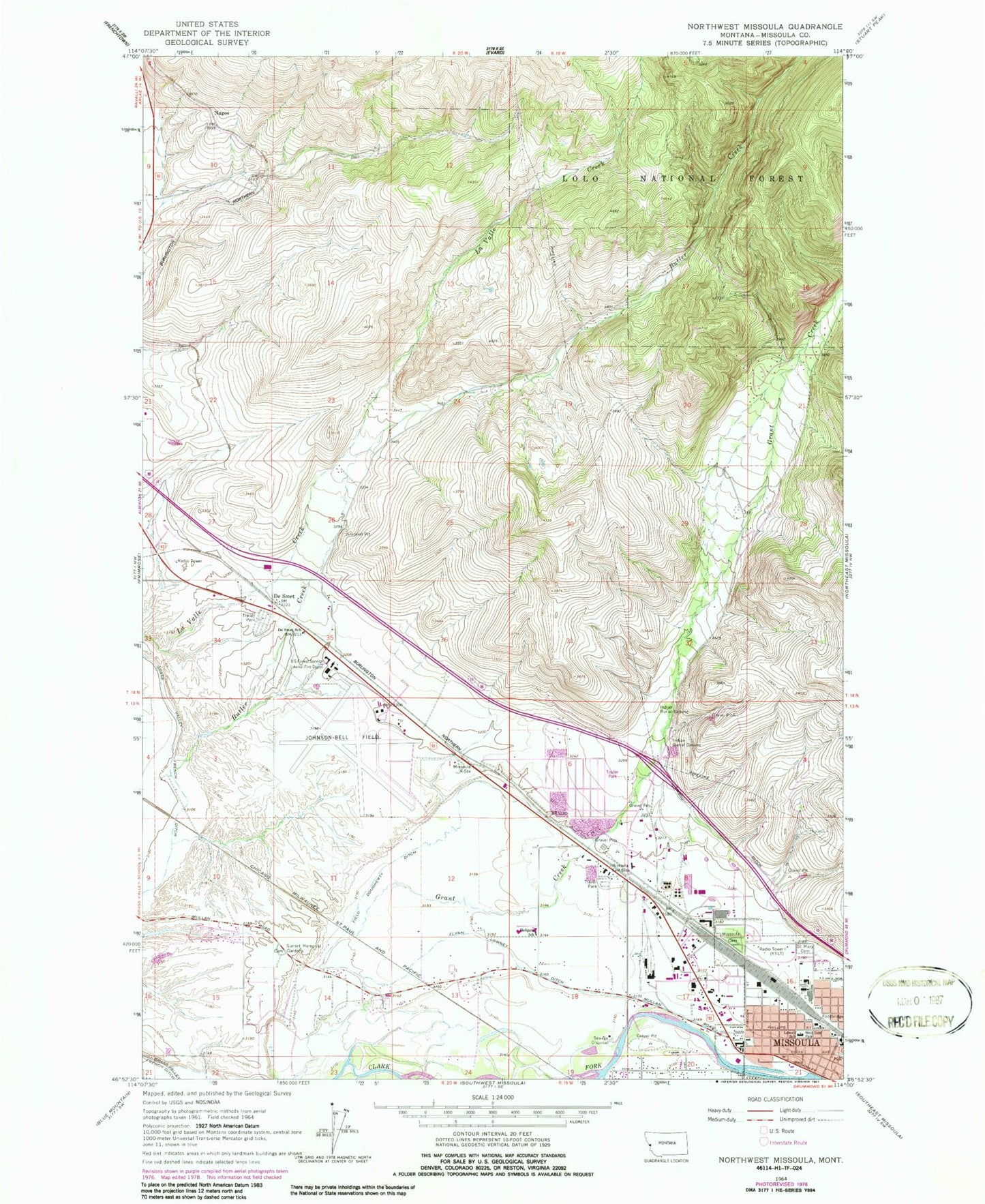 Classic USGS Northwest Missoula Montana 7.5'x7.5' Topo Map Image