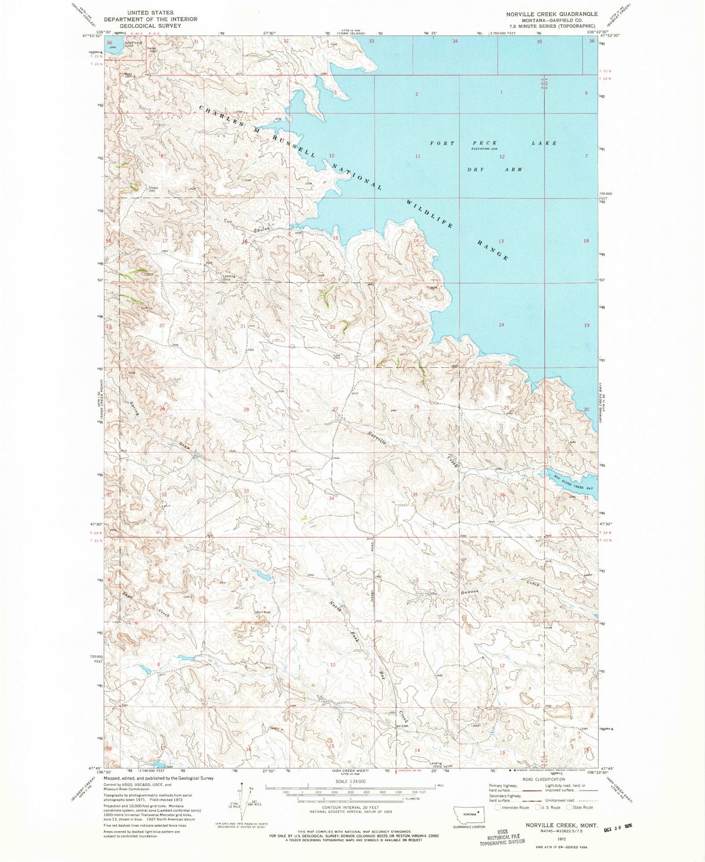 Classic USGS Norville Creek Montana 7.5'x7.5' Topo Map Image