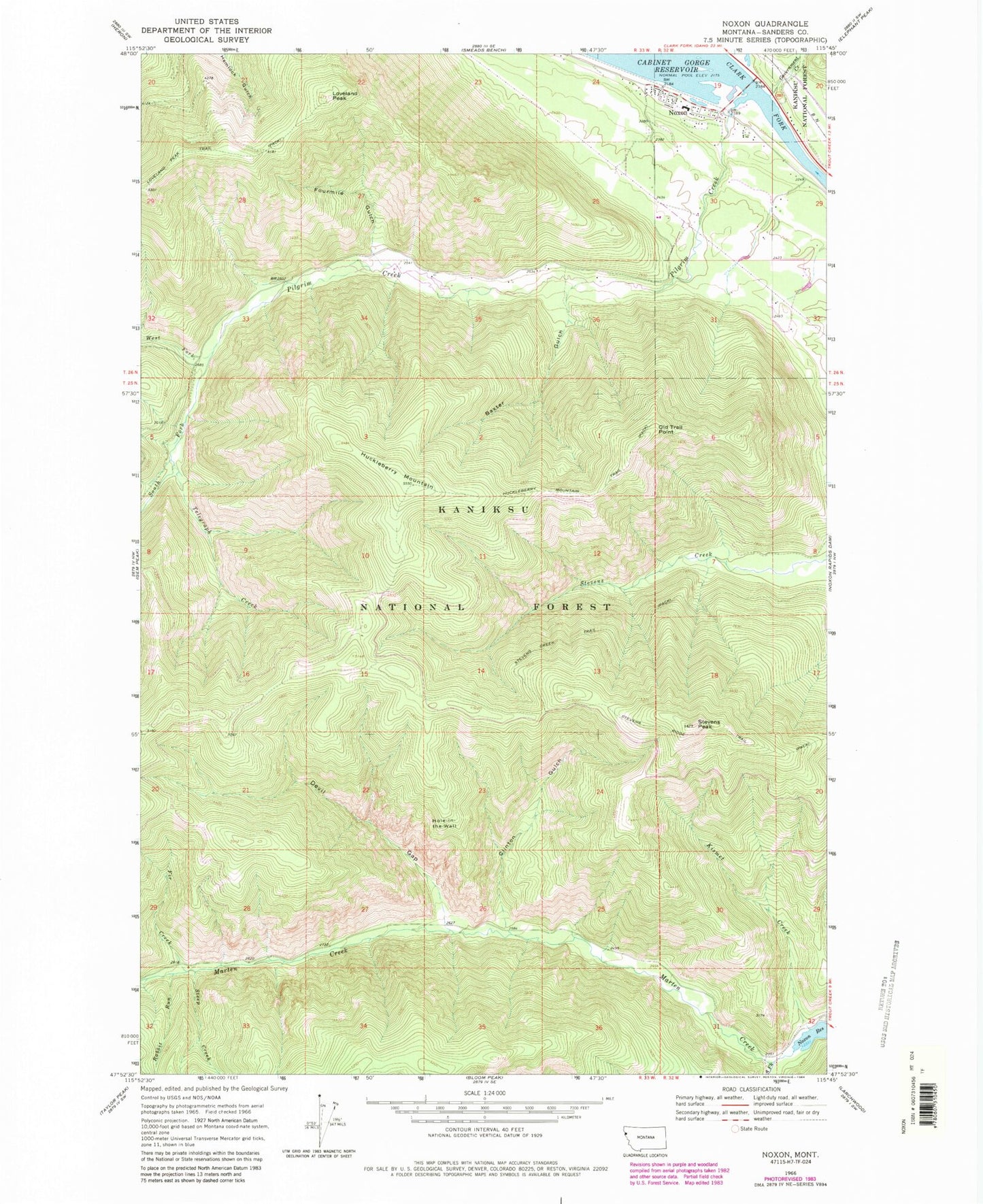 Classic USGS Noxon Montana 7.5'x7.5' Topo Map Image