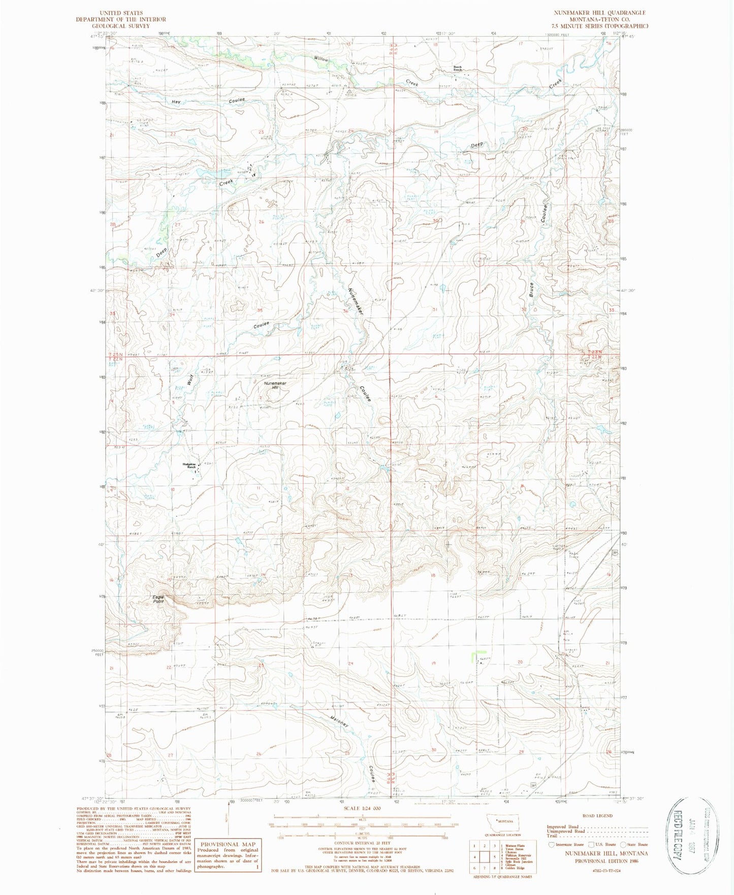 Classic USGS Nunemaker Hill Montana 7.5'x7.5' Topo Map Image