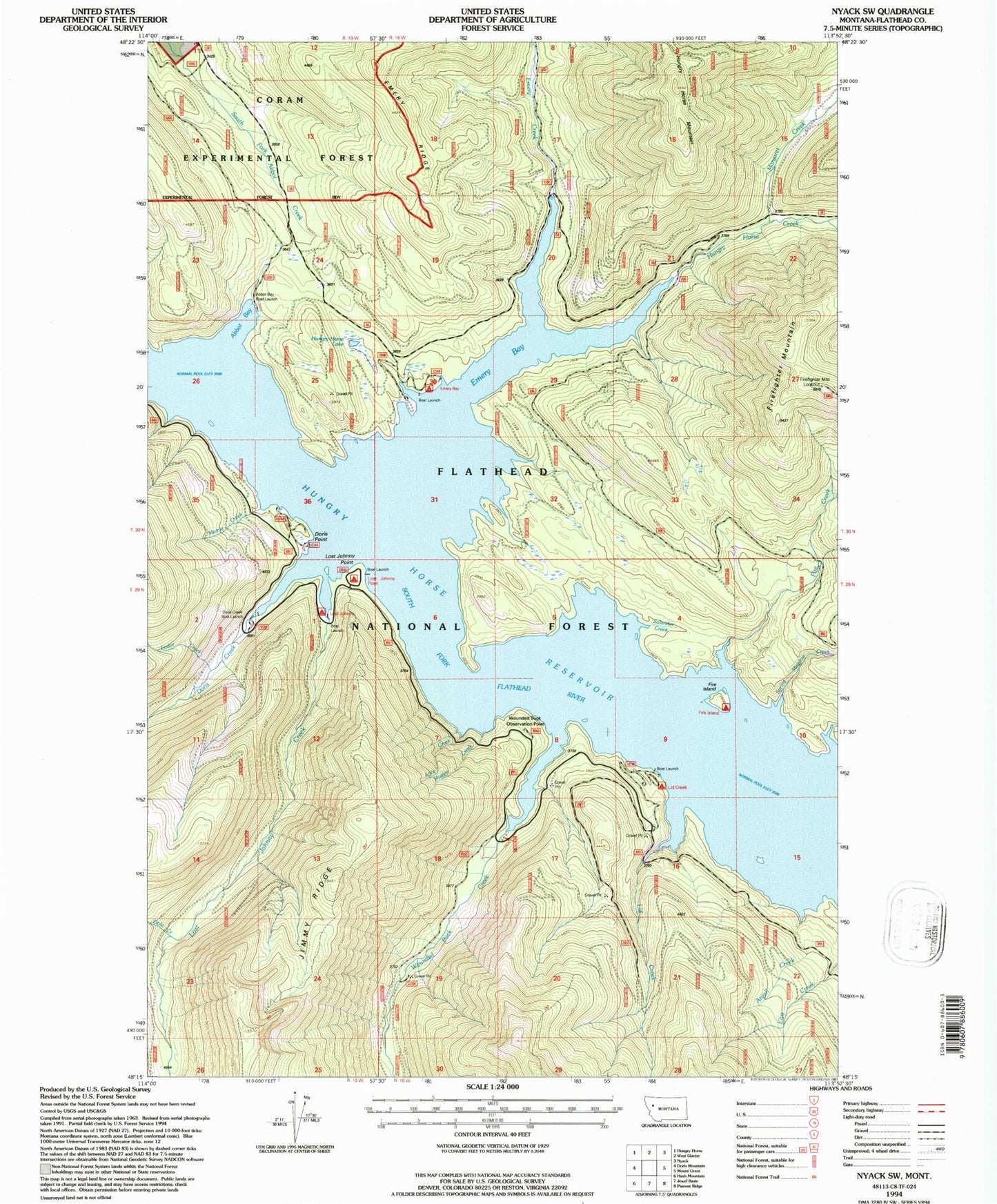 Classic USGS Nyack SW Montana 7.5'x7.5' Topo Map Image