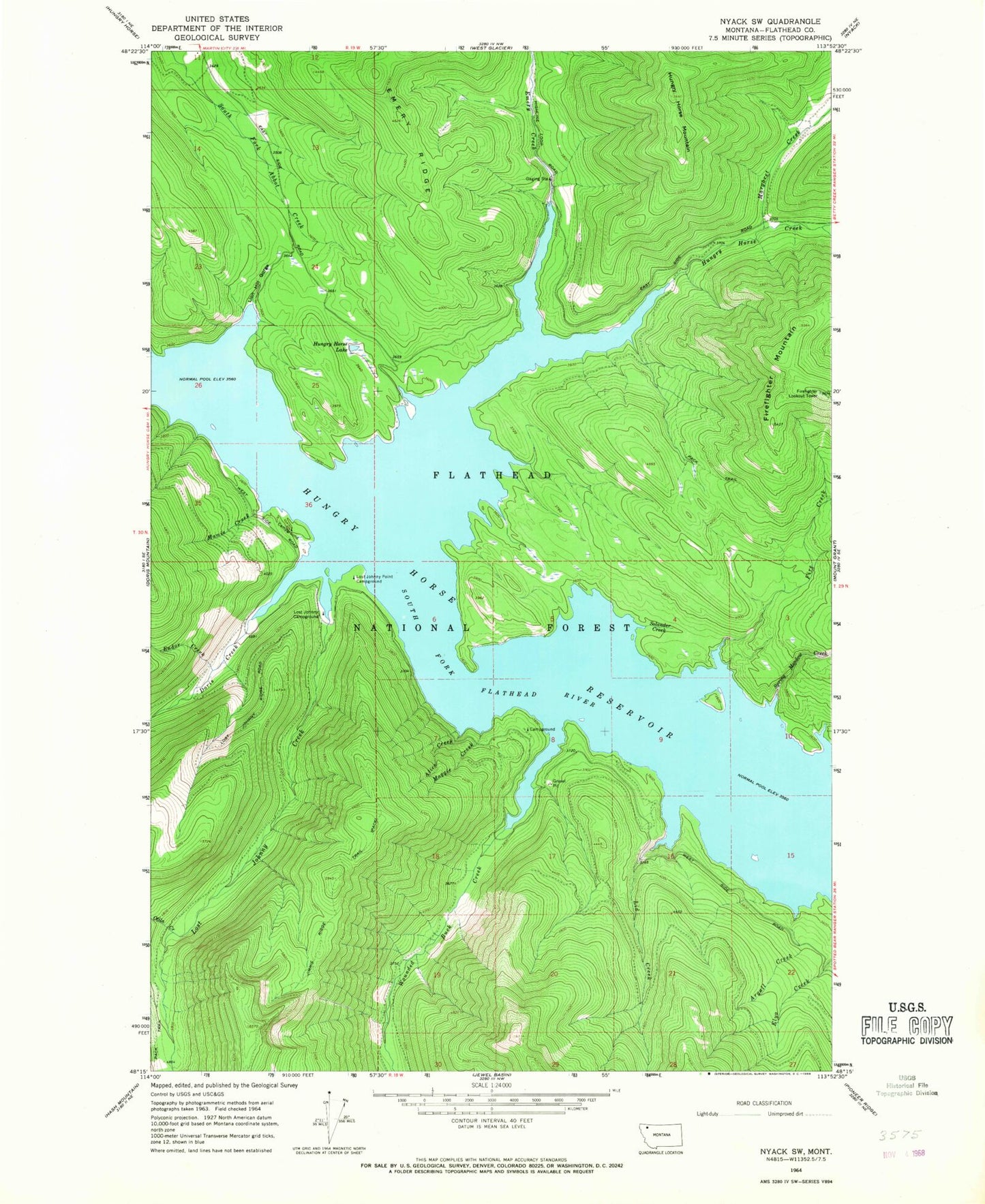 Classic USGS Nyack SW Montana 7.5'x7.5' Topo Map Image
