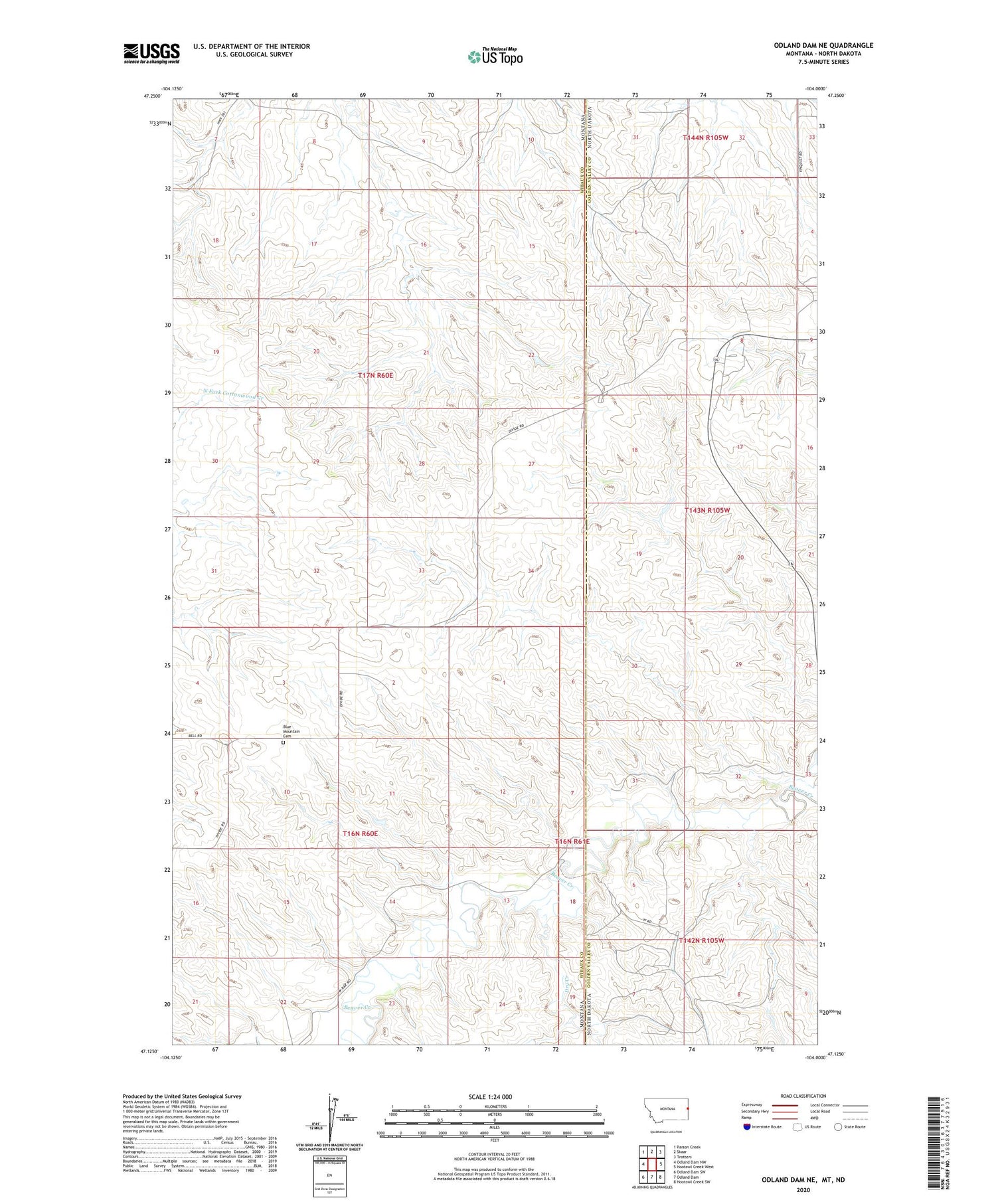 Odland Dam NE Montana US Topo Map Image