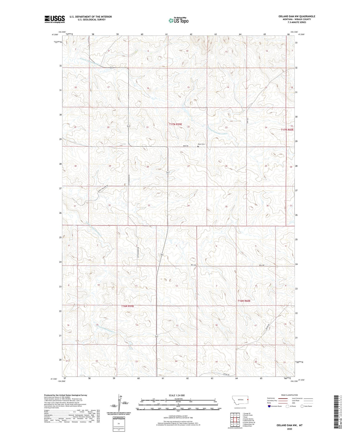 Odland Dam NW Montana US Topo Map Image