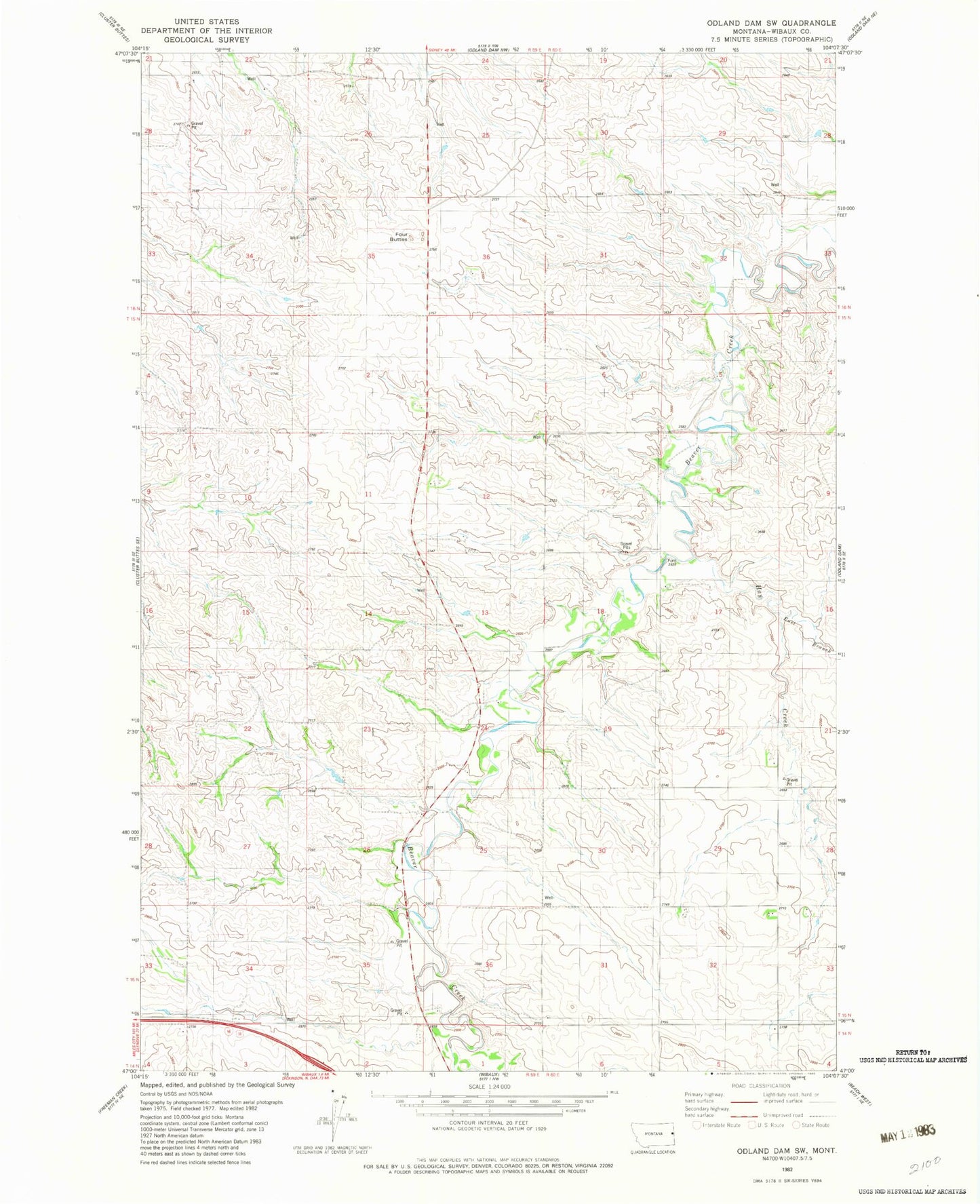 Classic USGS Odland Dam SW Montana 7.5'x7.5' Topo Map Image