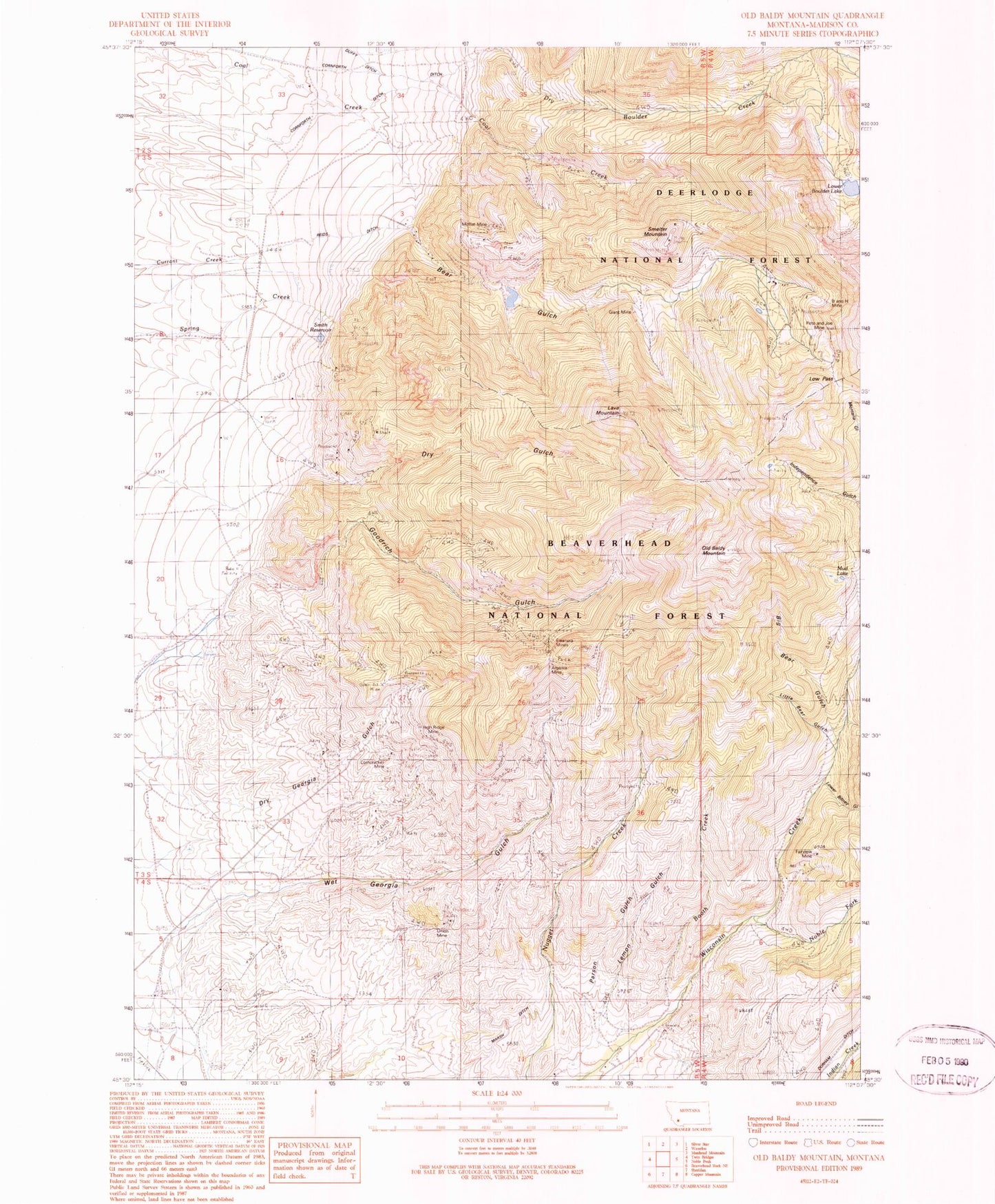 Classic USGS Old Baldy Mountain Montana 7.5'x7.5' Topo Map Image