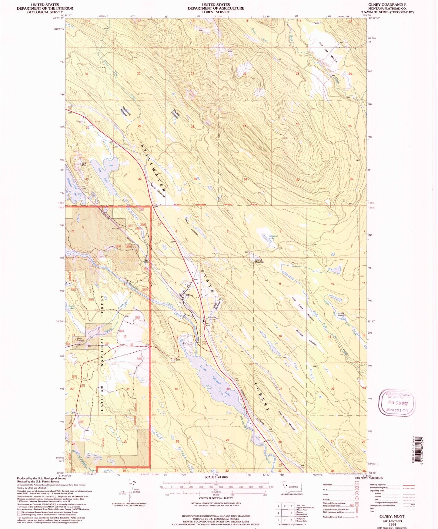 Classic USGS Olney Montana 7.5'x7.5' Topo Map Image