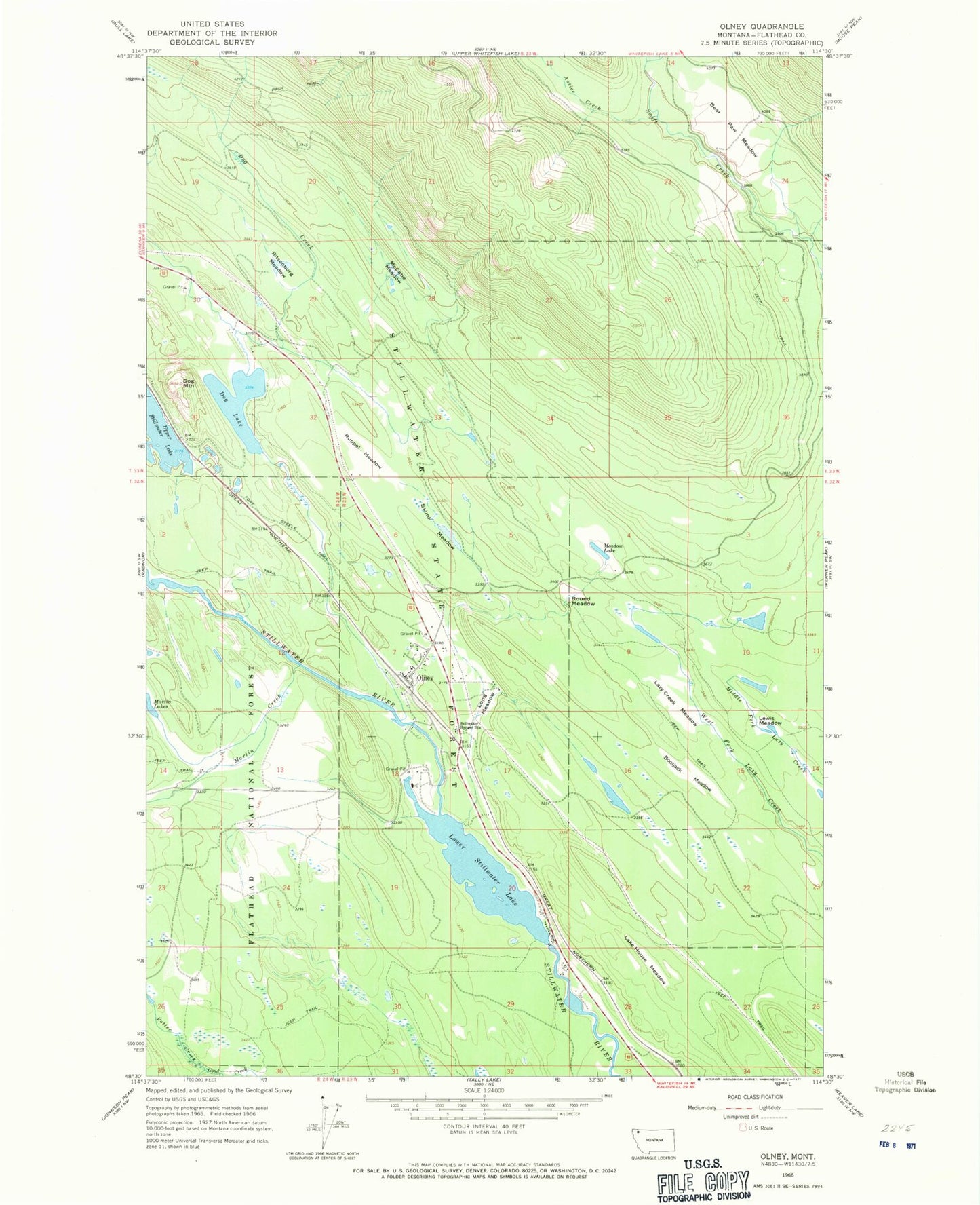 Classic USGS Olney Montana 7.5'x7.5' Topo Map Image