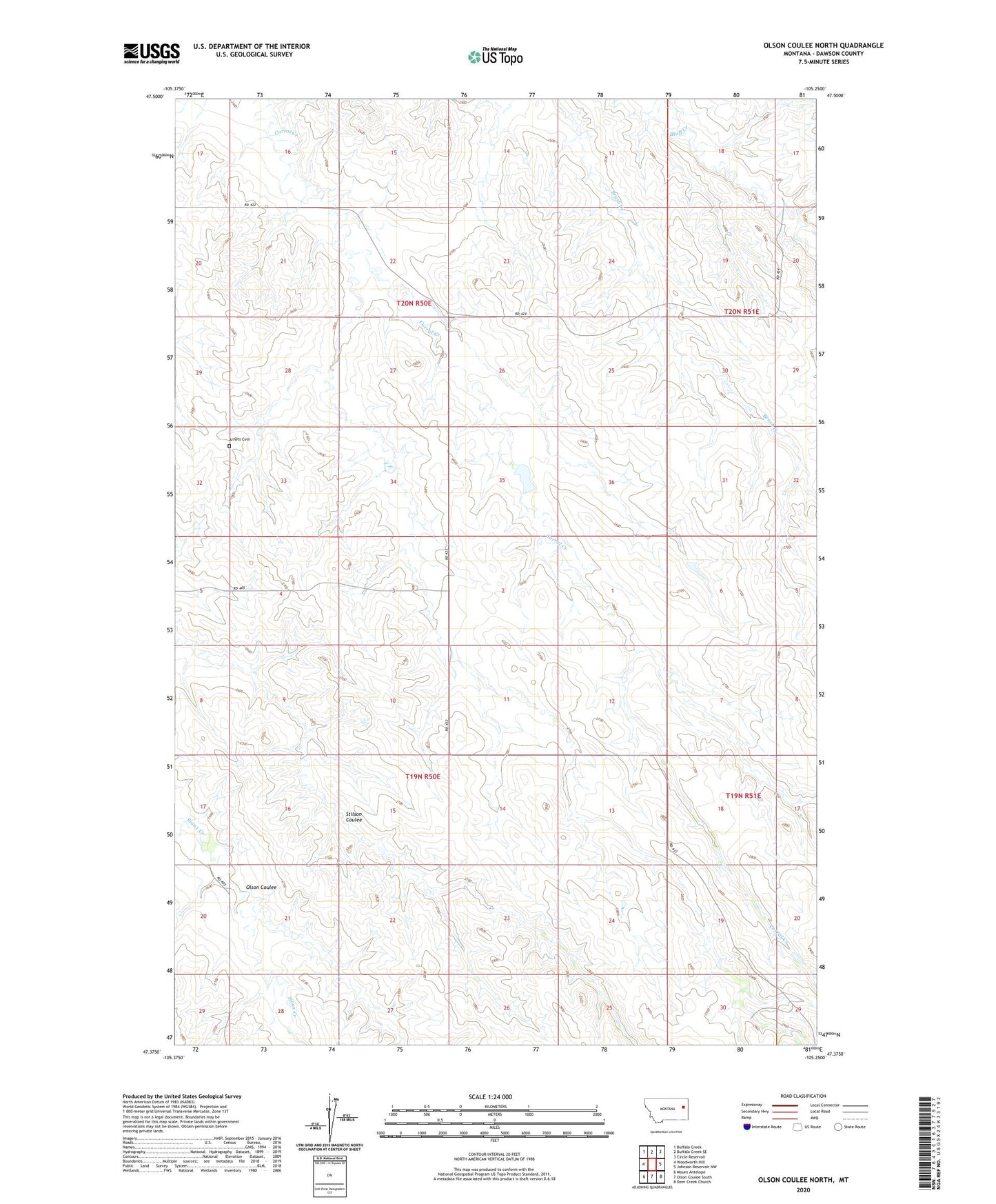 Olson Coulee North Montana US Topo Map Image