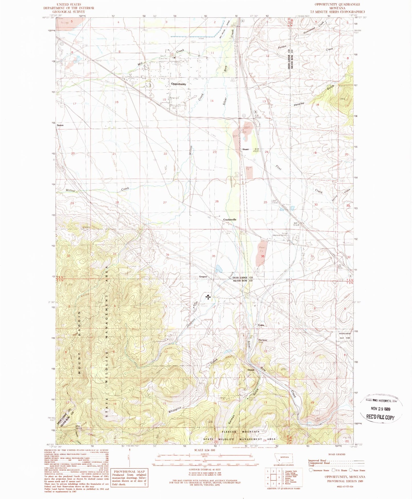 Classic USGS Opportunity Montana 7.5'x7.5' Topo Map Image