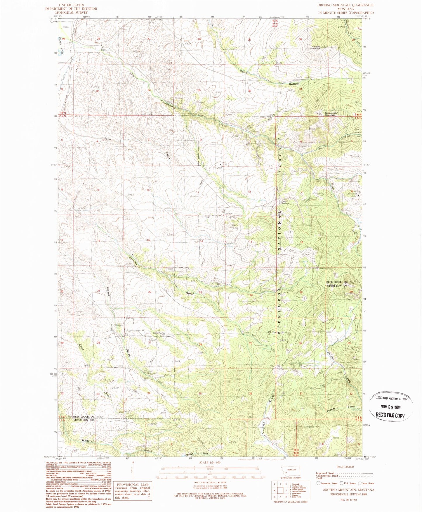 Classic USGS Orofino Mountain Montana 7.5'x7.5' Topo Map Image