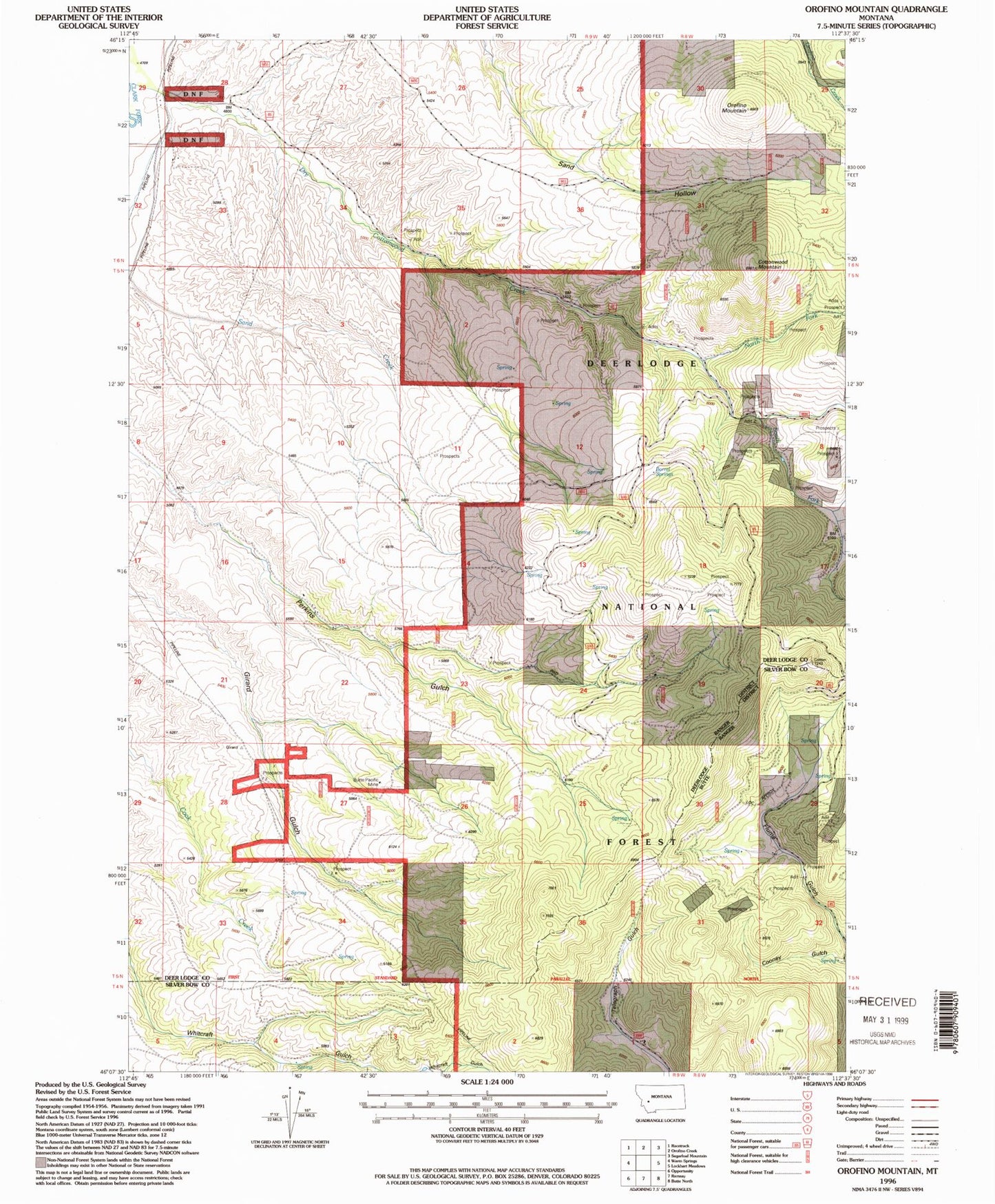 Classic USGS Orofino Mountain Montana 7.5'x7.5' Topo Map Image