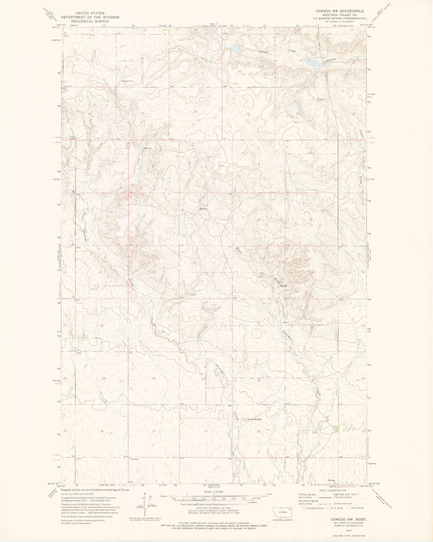 Classic USGS Oswego NW Montana 7.5'x7.5' Topo Map Image