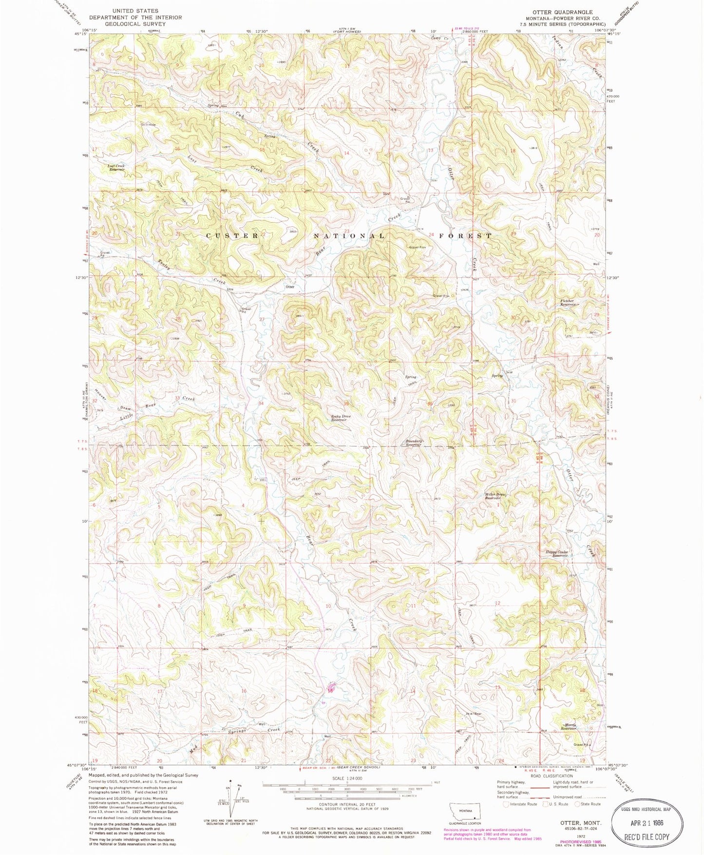 Classic USGS Otter Montana 7.5'x7.5' Topo Map Image