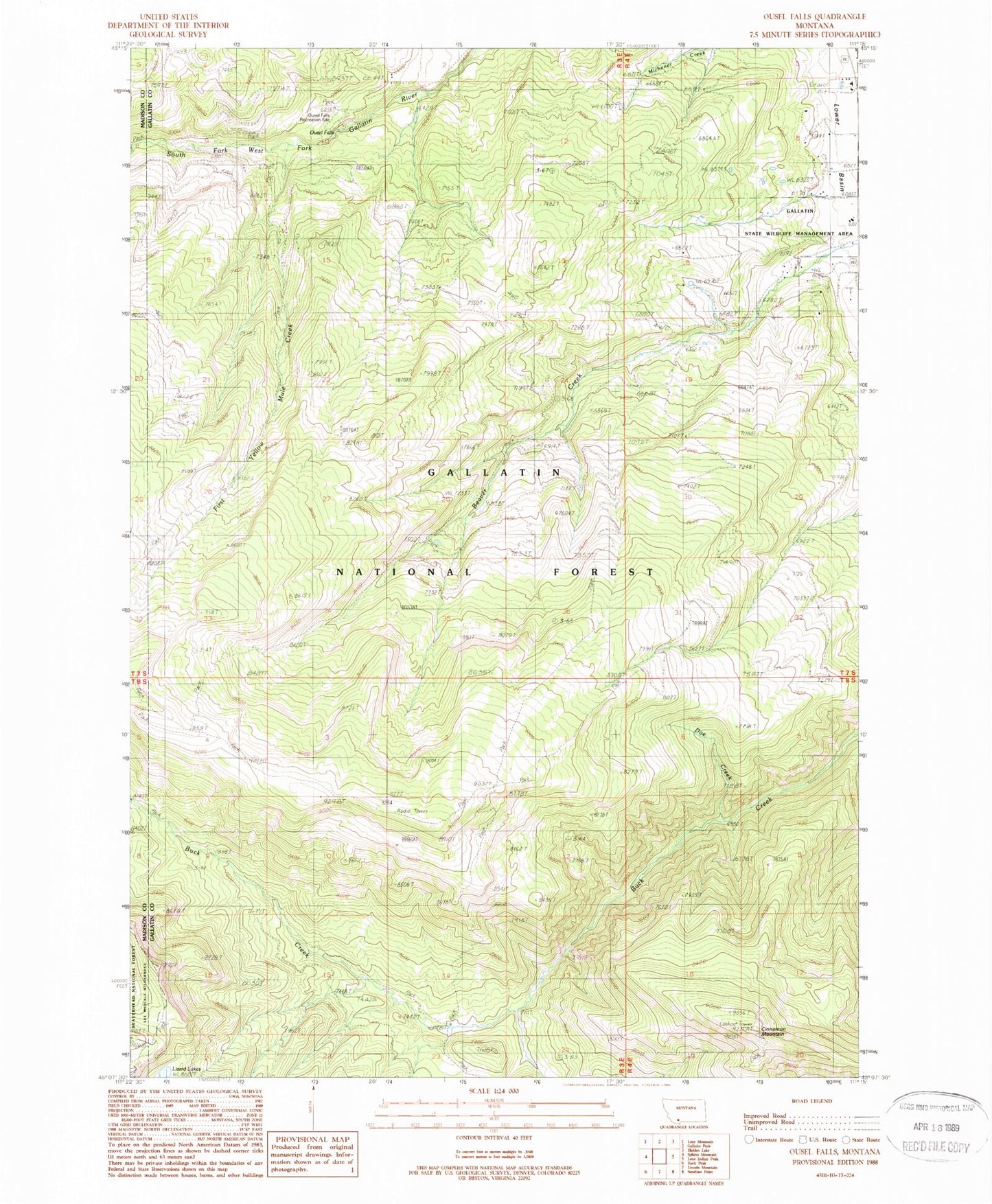 Classic USGS Ousel Falls Montana 7.5'x7.5' Topo Map Image