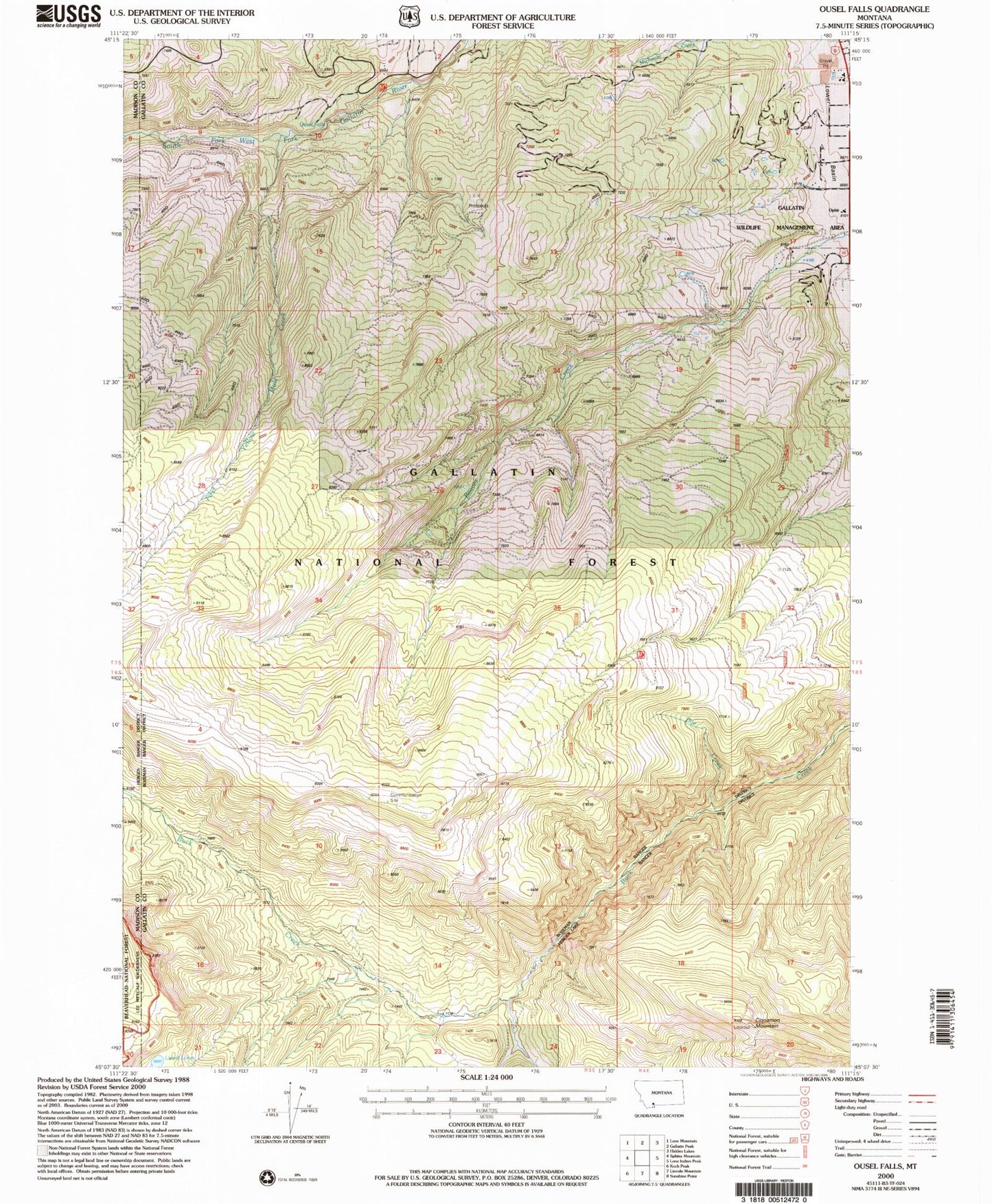 Classic USGS Ousel Falls Montana 7.5'x7.5' Topo Map Image