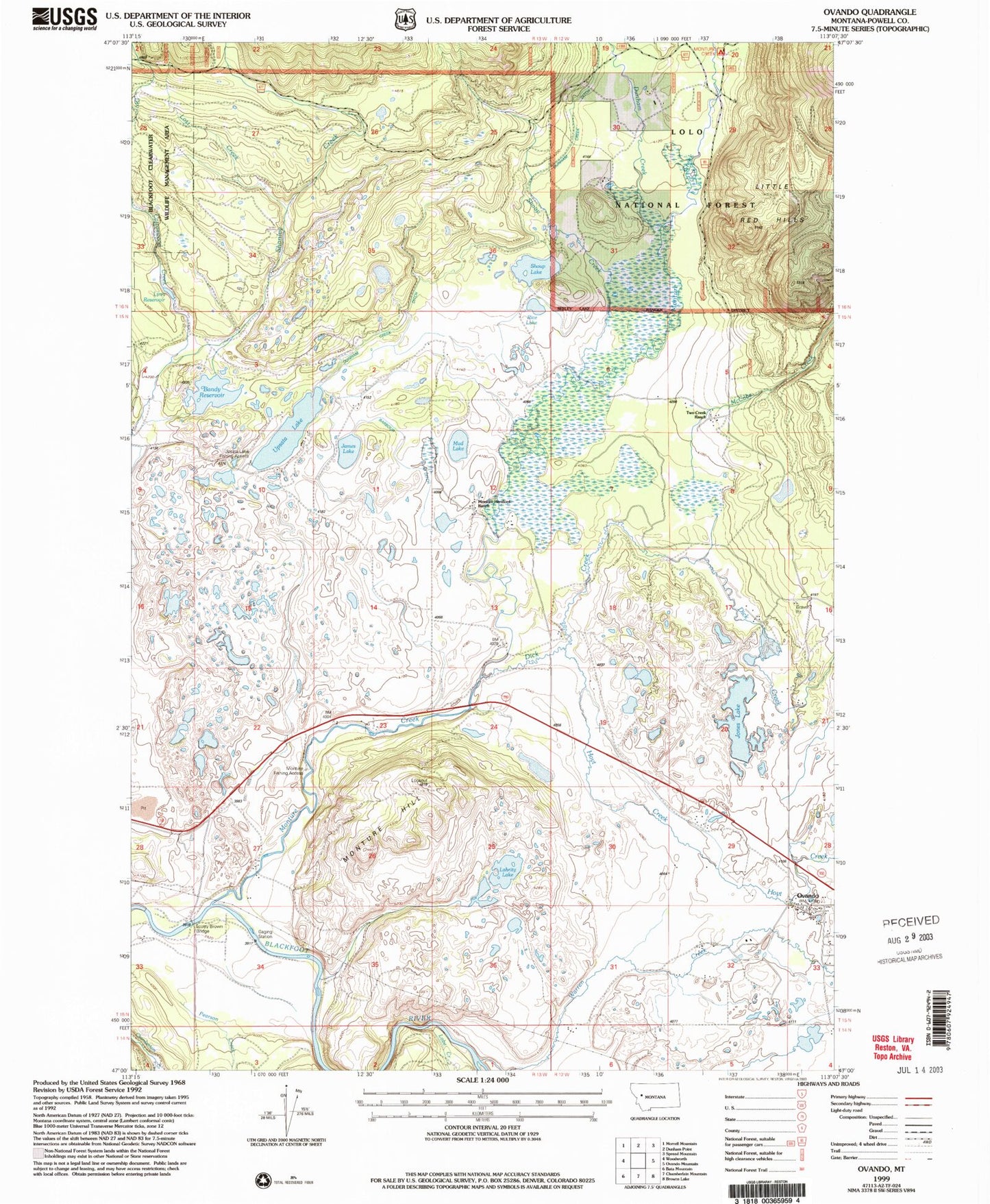 Classic USGS Ovando Montana 7.5'x7.5' Topo Map Image
