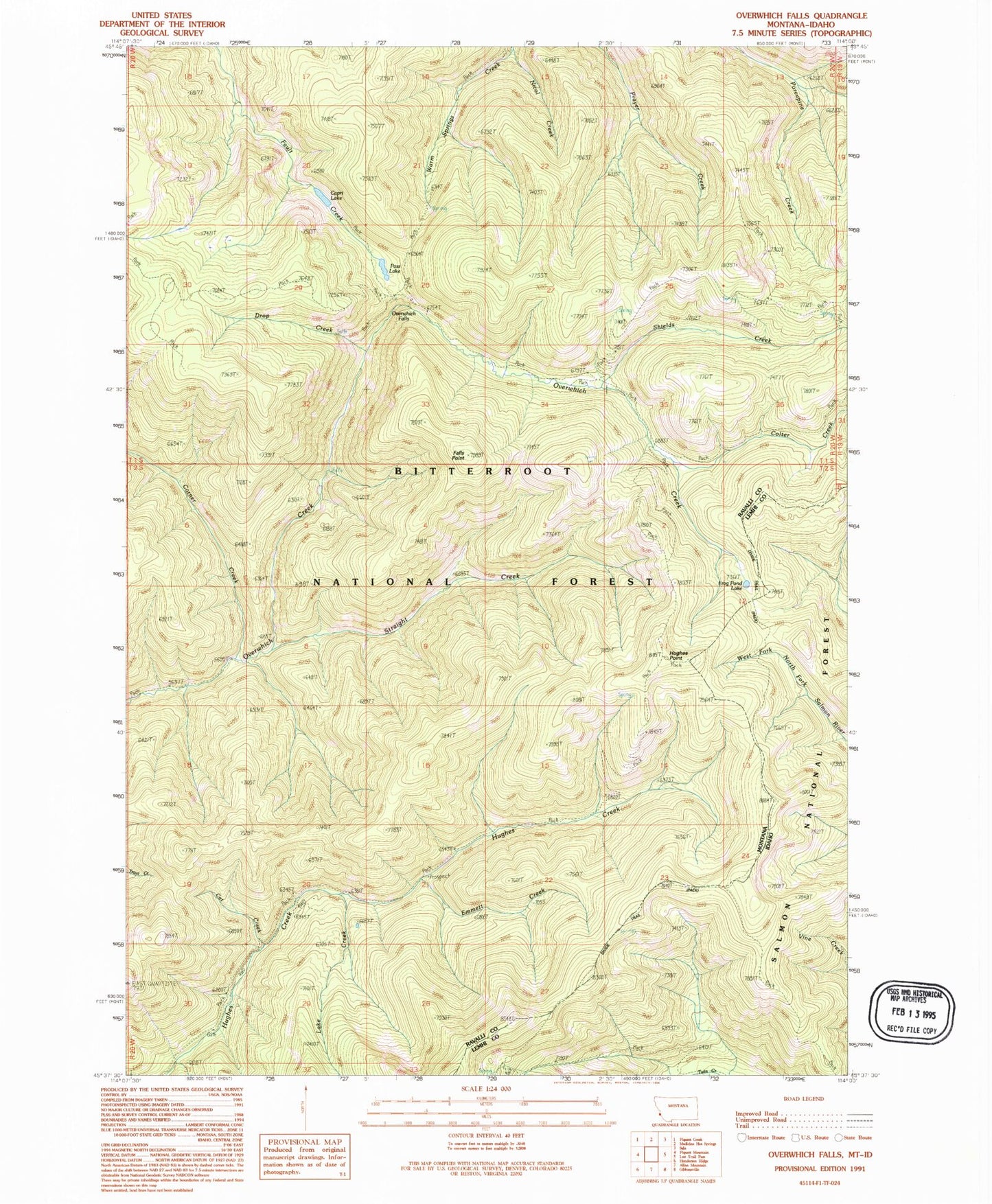 Classic USGS Overwhich Falls Montana 7.5'x7.5' Topo Map Image
