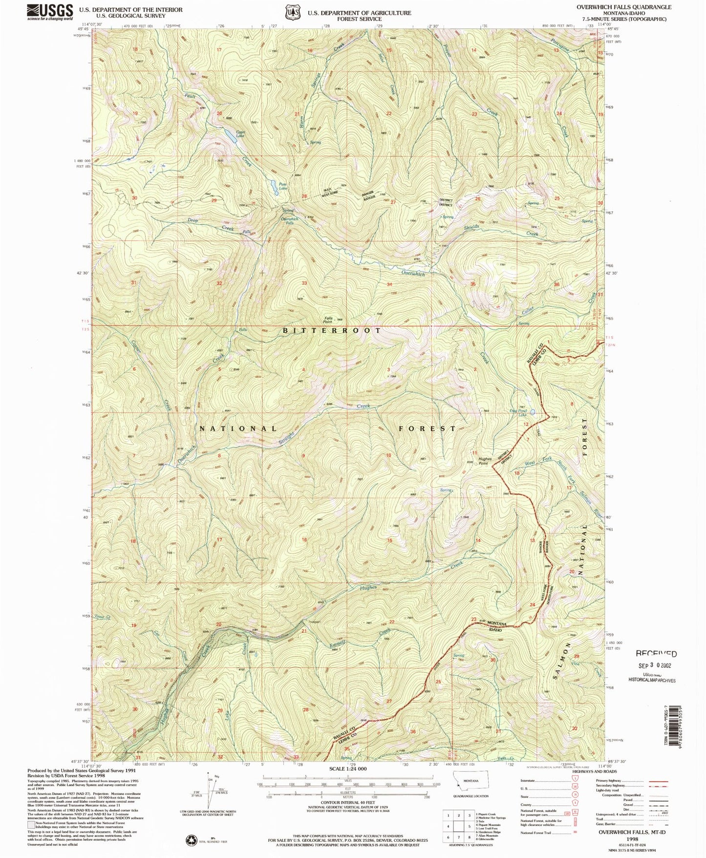 Classic USGS Overwhich Falls Montana 7.5'x7.5' Topo Map Image