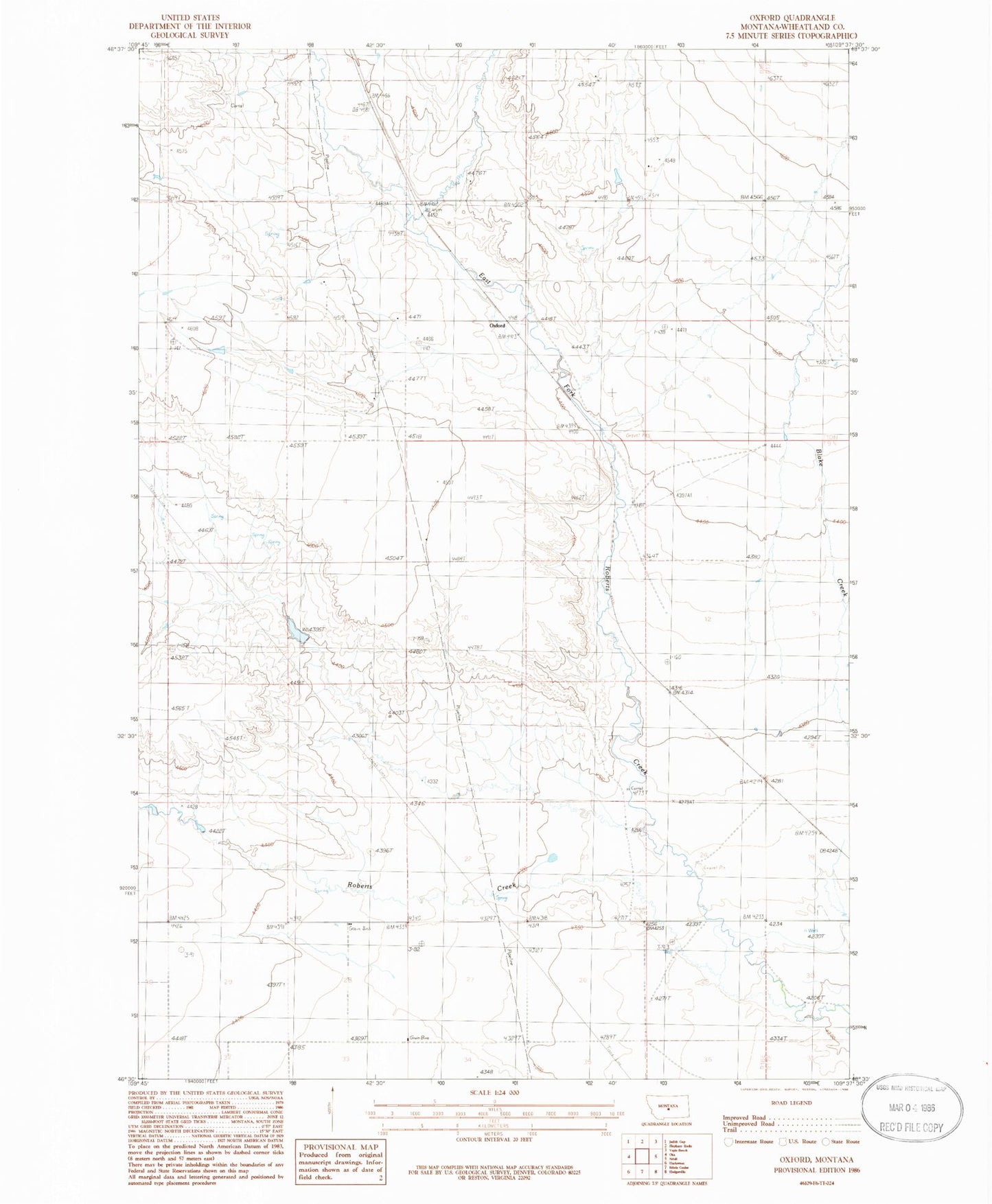 Classic USGS Oxford Montana 7.5'x7.5' Topo Map Image