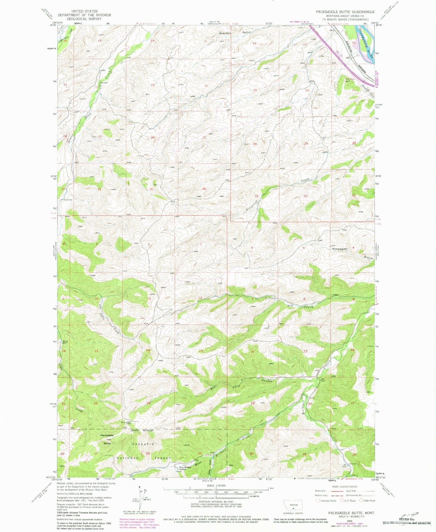 Classic USGS Packsaddle Butte Montana 7.5'x7.5' Topo Map Image