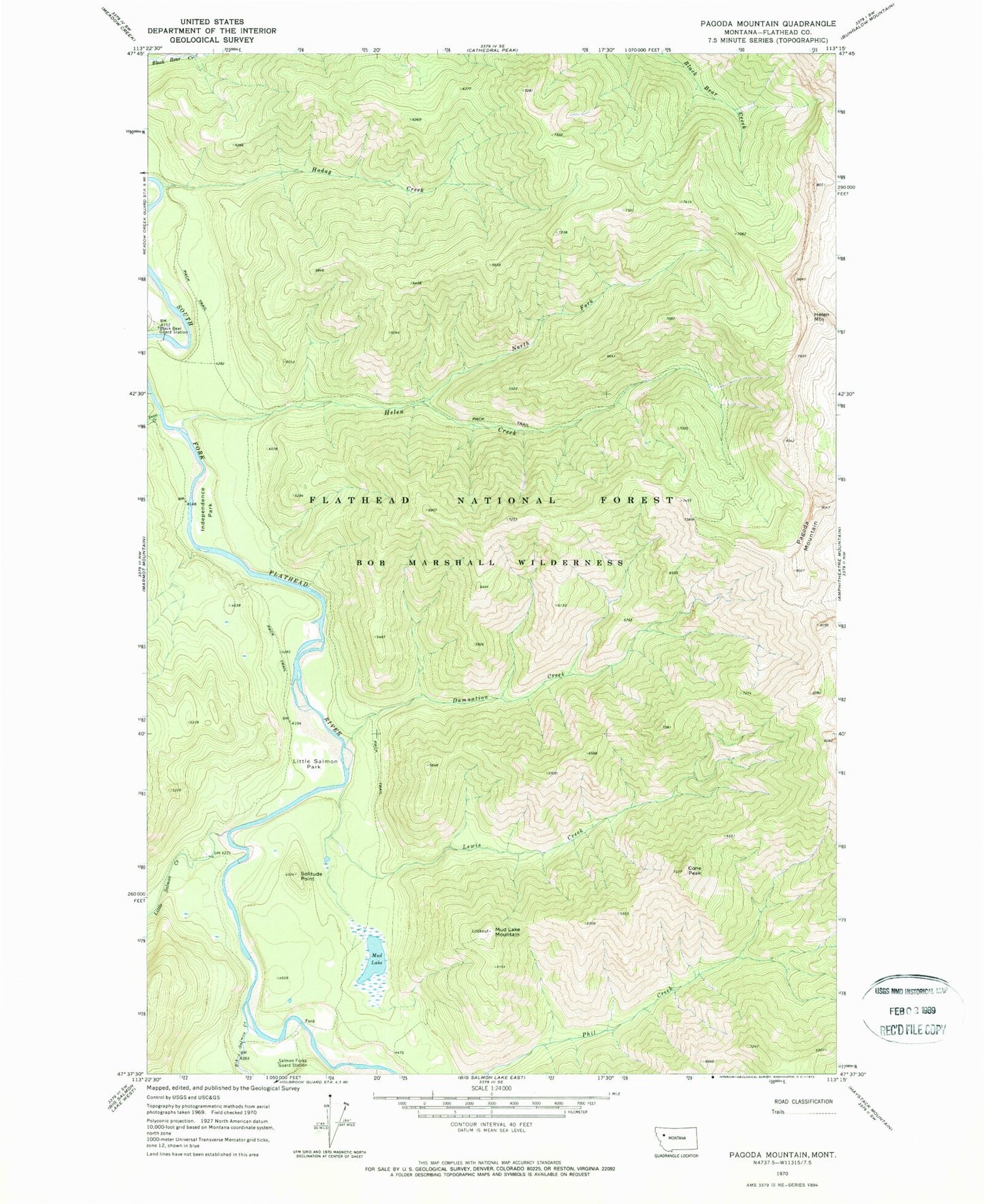 Classic USGS Pagoda Mountain Montana 7.5'x7.5' Topo Map Image