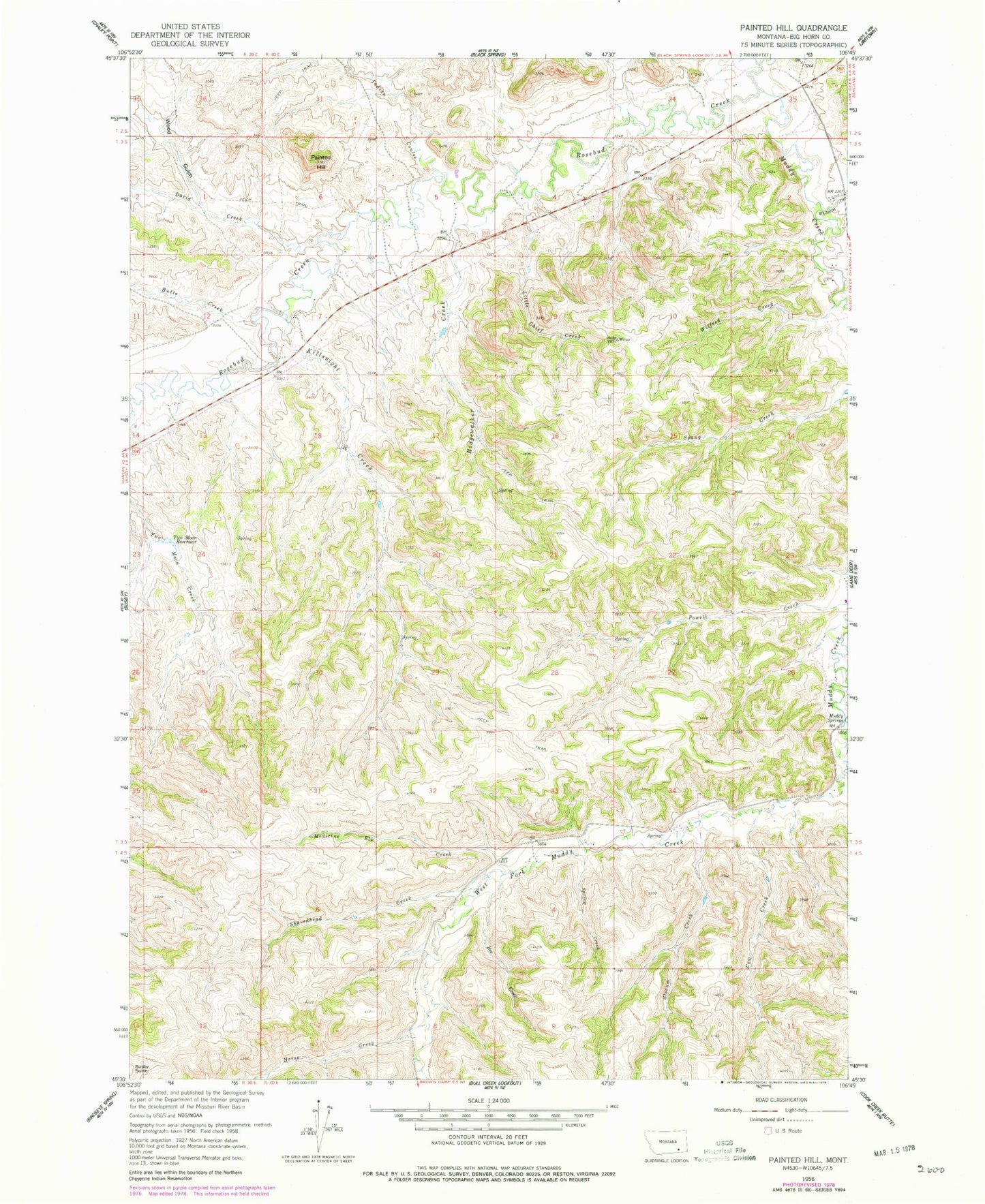 Classic USGS Painted Hill Montana 7.5'x7.5' Topo Map Image