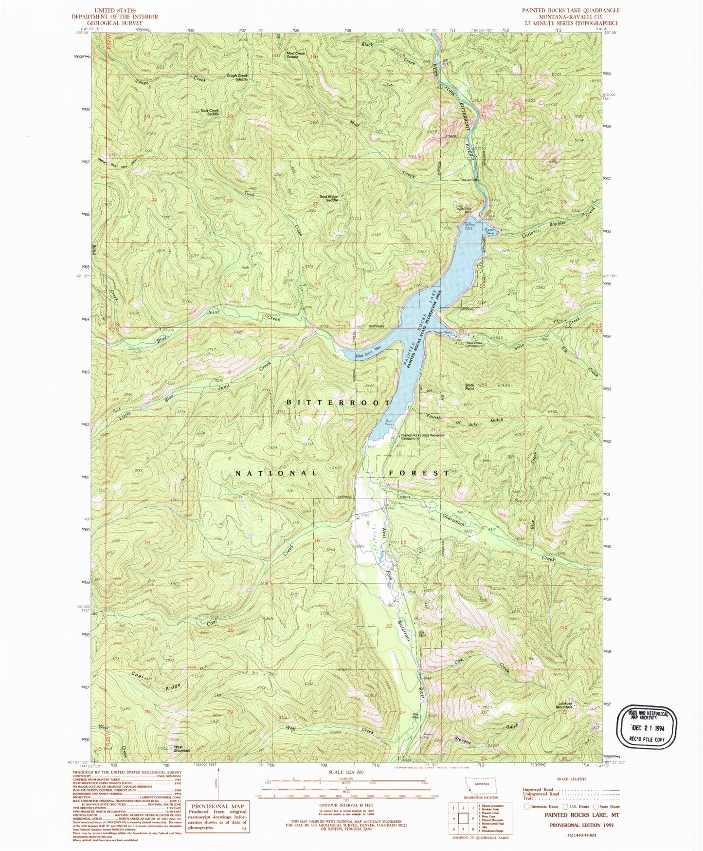 Classic USGS Painted Rocks Lake Montana 7.5'x7.5' Topo Map Image