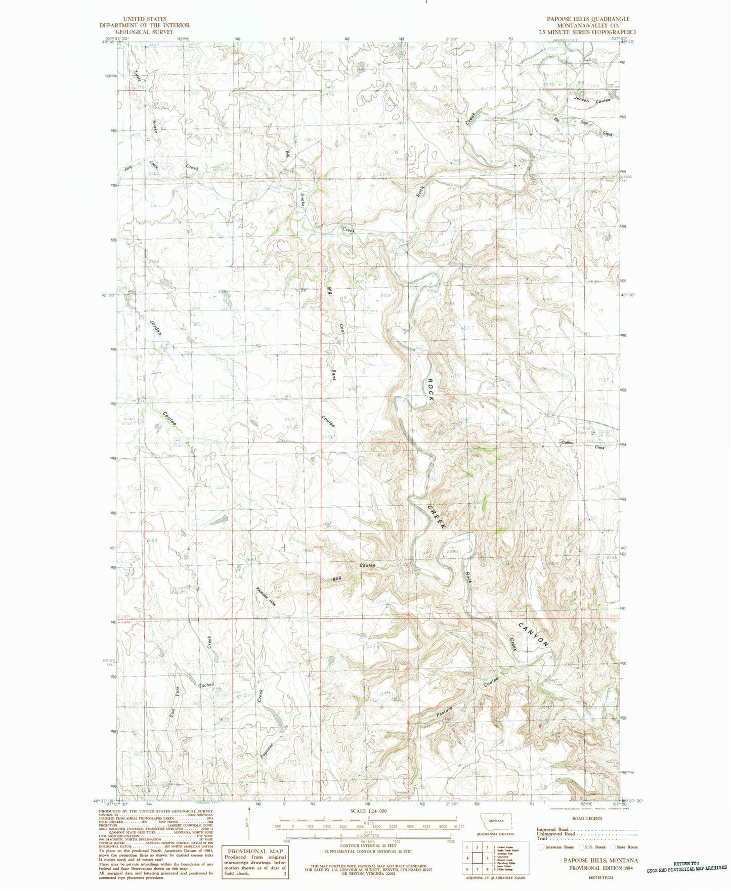 Classic USGS Papoose Hills Montana 7.5'x7.5' Topo Map Image
