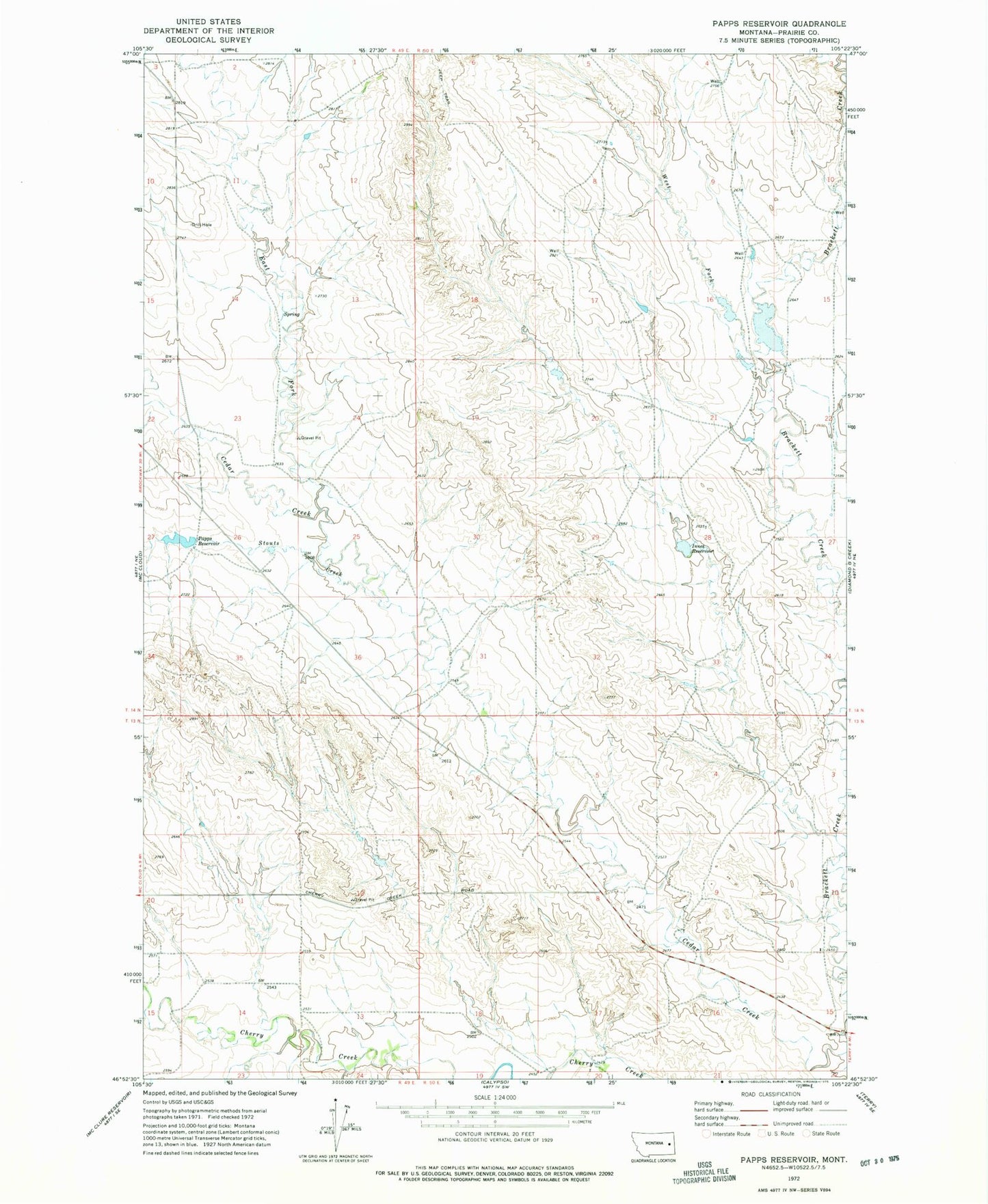 Classic USGS Papps Reservoir Montana 7.5'x7.5' Topo Map Image