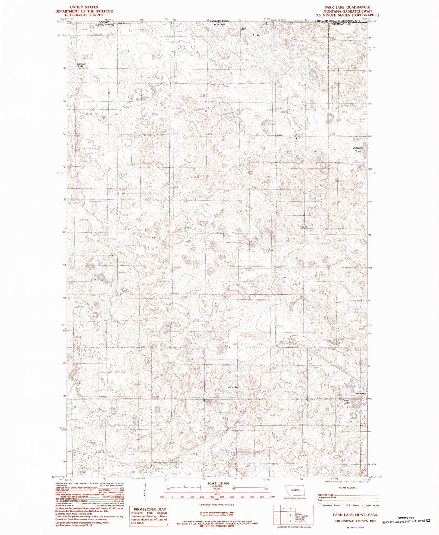 Classic USGS Park Lake Montana 7.5'x7.5' Topo Map Image