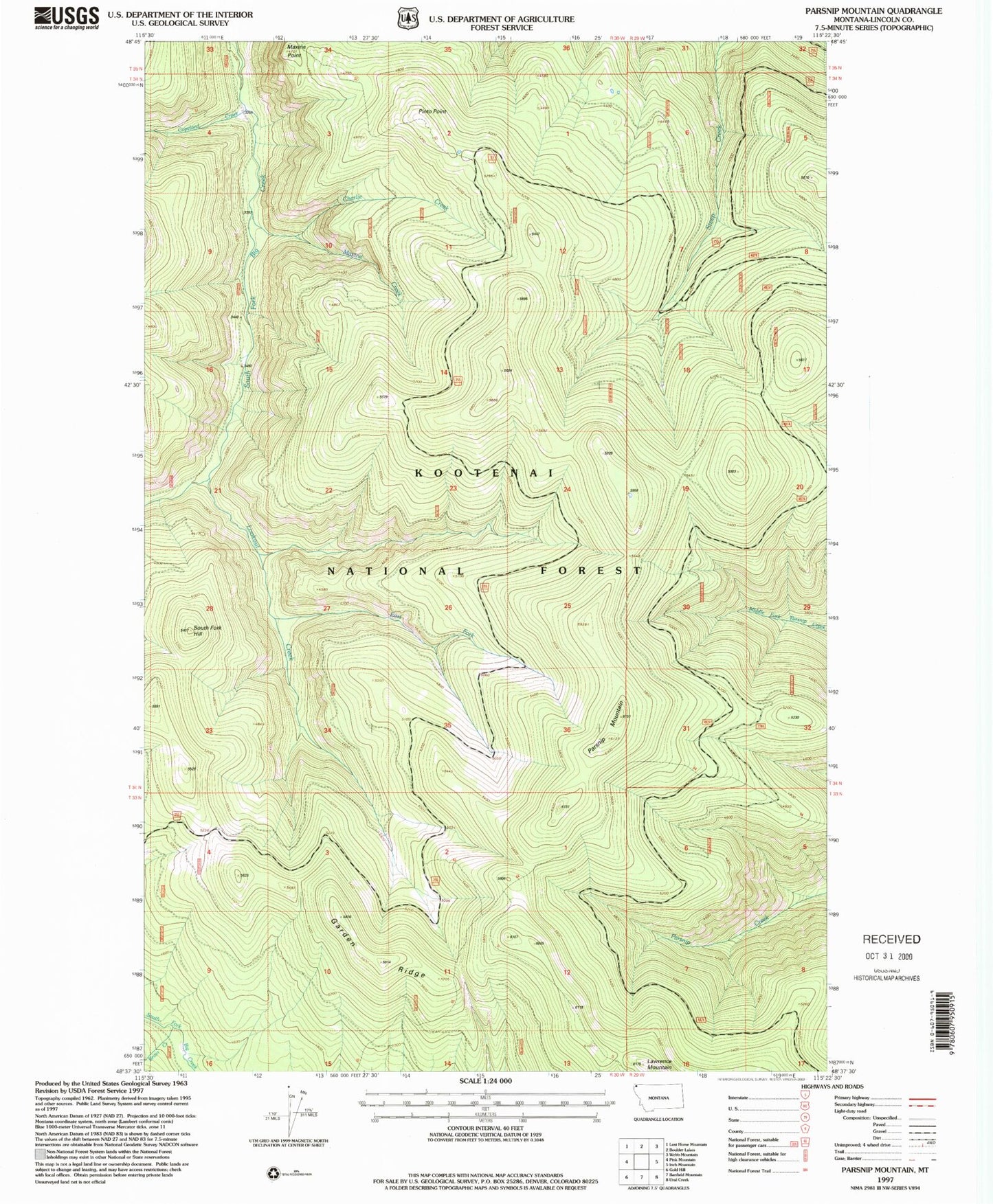 Classic USGS Parsnip Mountain Montana 7.5'x7.5' Topo Map Image