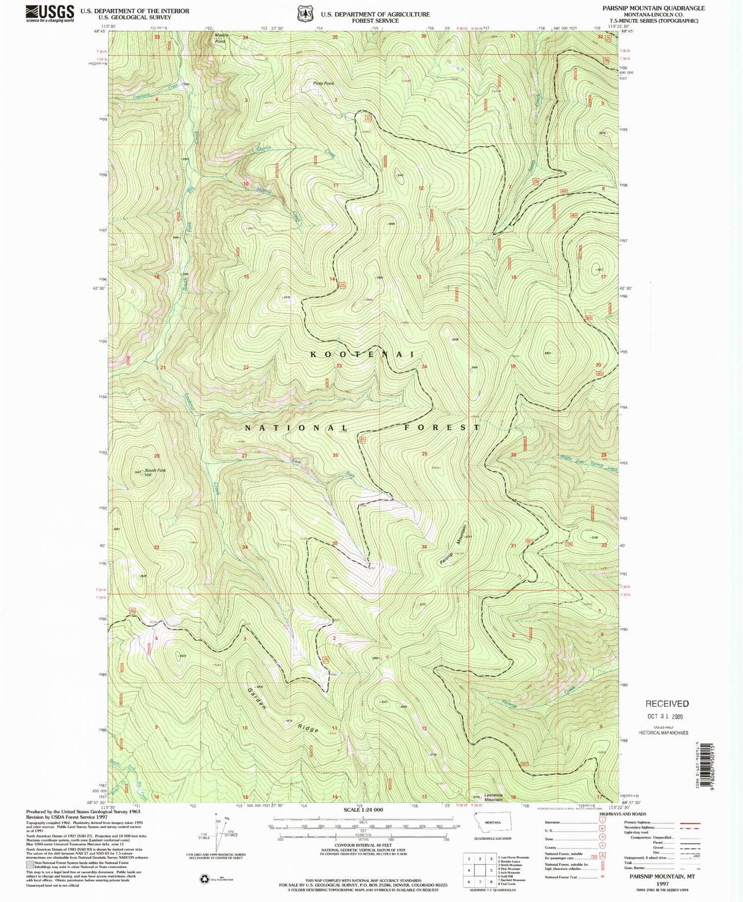 Classic USGS Parsnip Mountain Montana 7.5'x7.5' Topo Map Image