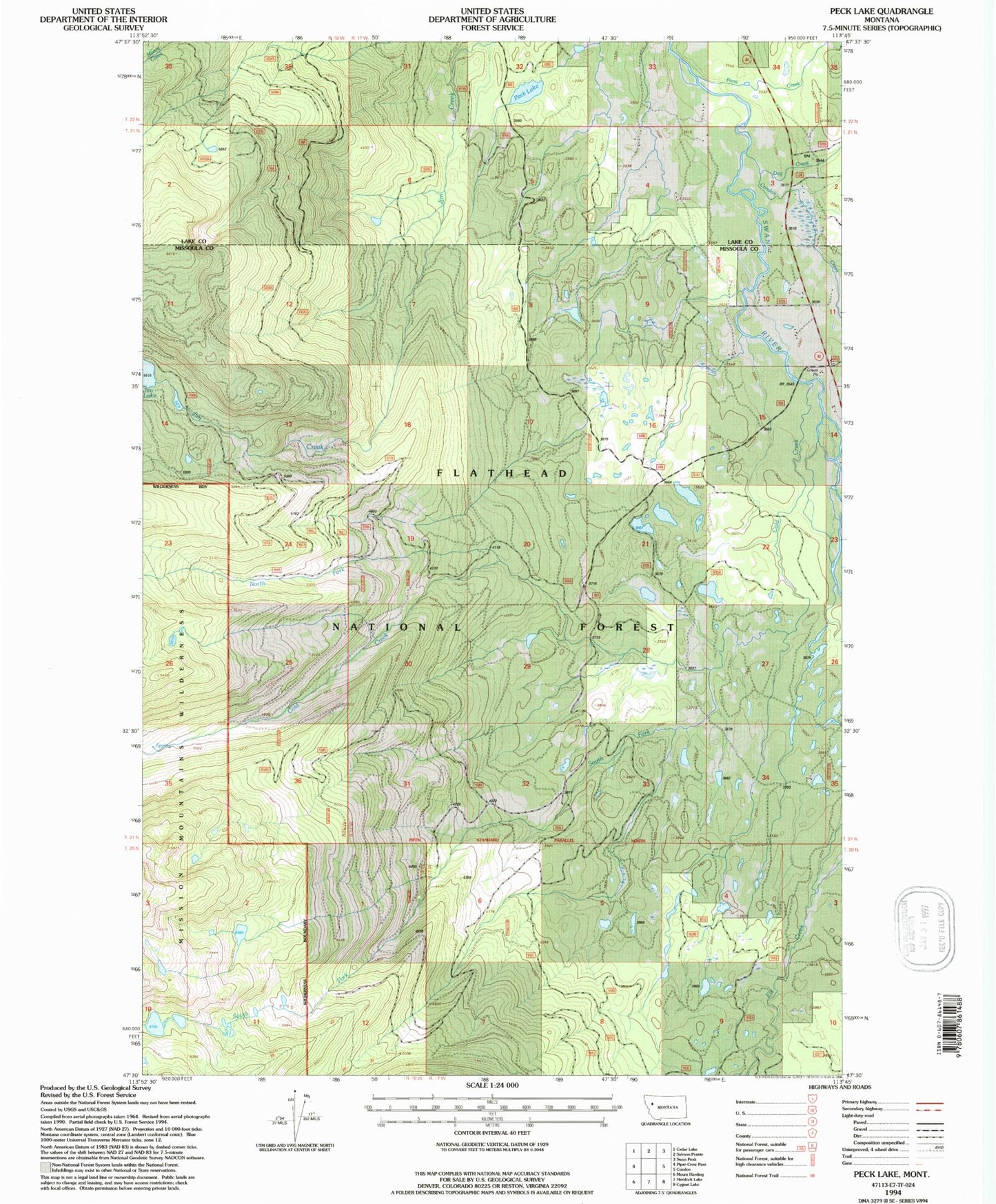 Classic USGS Peck Lake Montana 7.5'x7.5' Topo Map Image