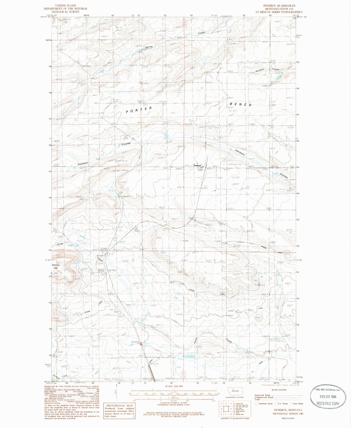 Classic USGS Pendroy Montana 7.5'x7.5' Topo Map Image