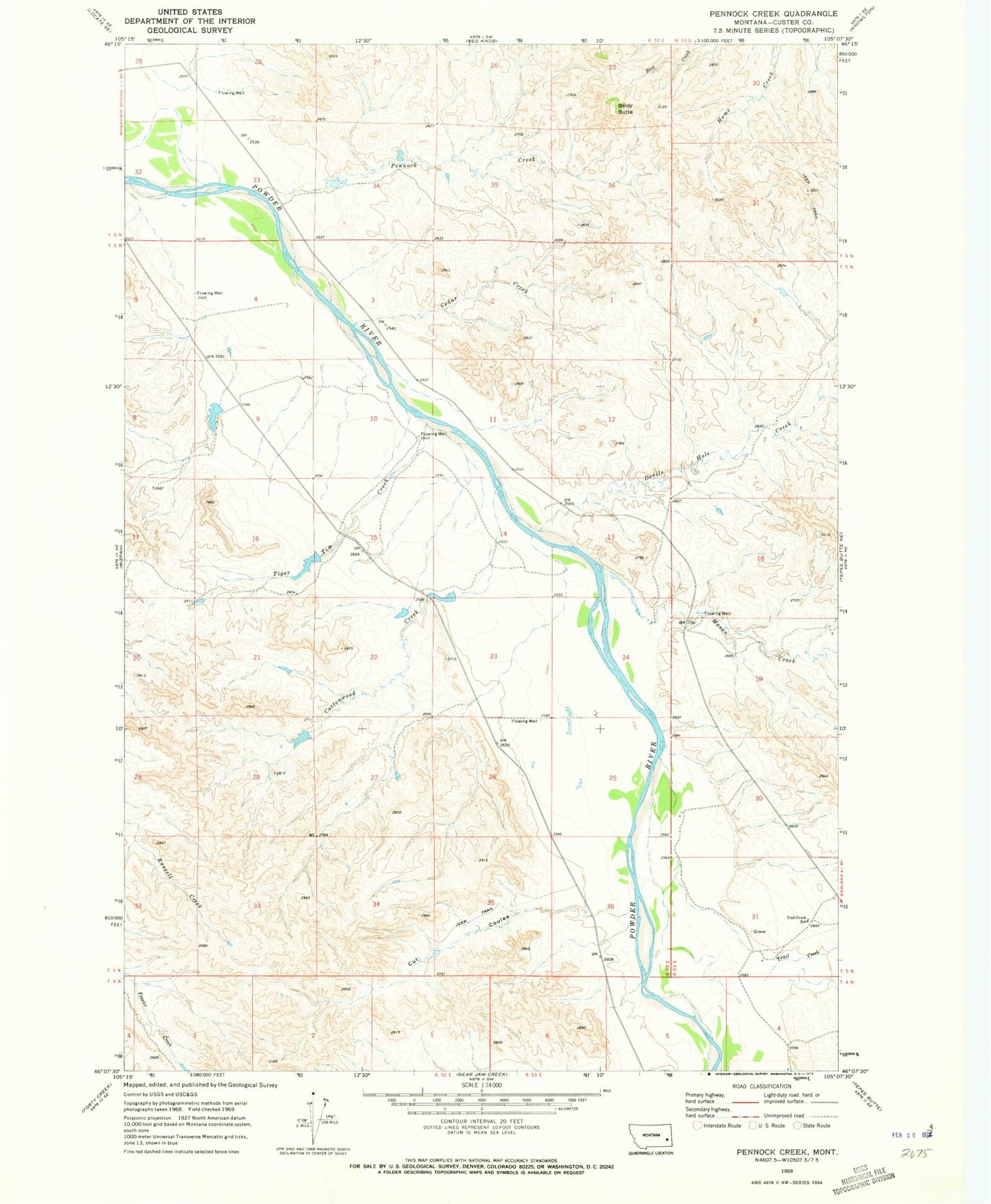 Classic USGS Pennock Creek Montana 7.5'x7.5' Topo Map Image