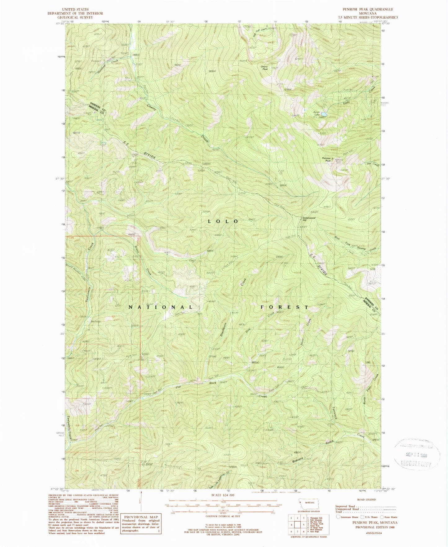 Classic USGS Penrose Peak Montana 7.5'x7.5' Topo Map Image