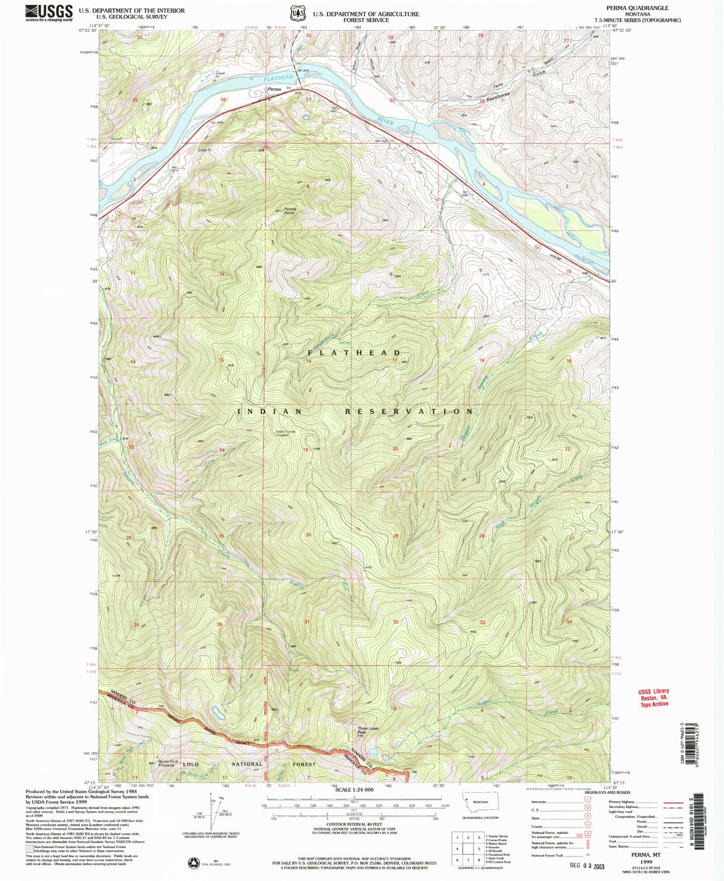 Classic USGS Perma Montana 7.5'x7.5' Topo Map Image