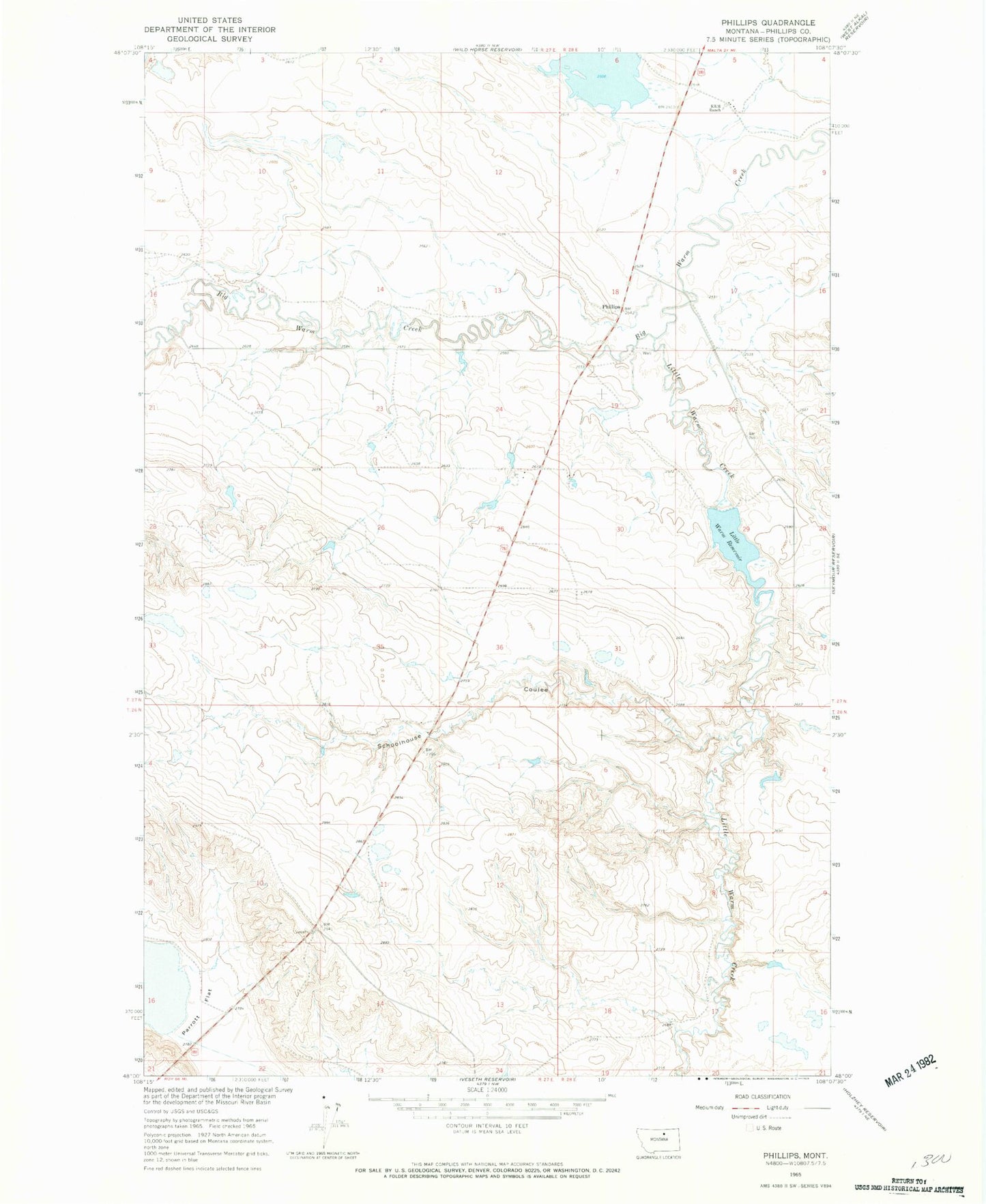 Classic USGS Phillips Montana 7.5'x7.5' Topo Map Image