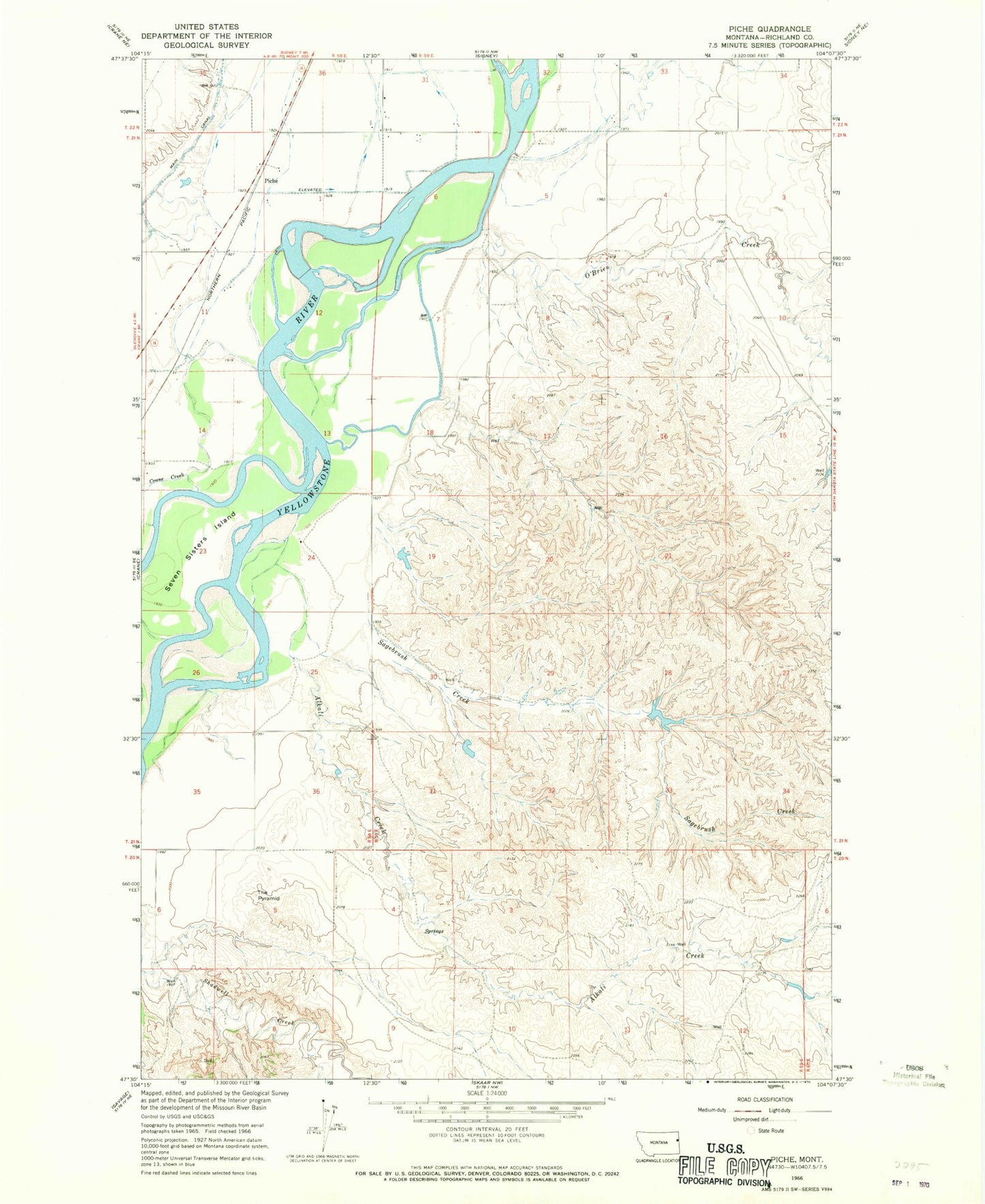 Classic USGS Piche Montana 7.5'x7.5' Topo Map Image