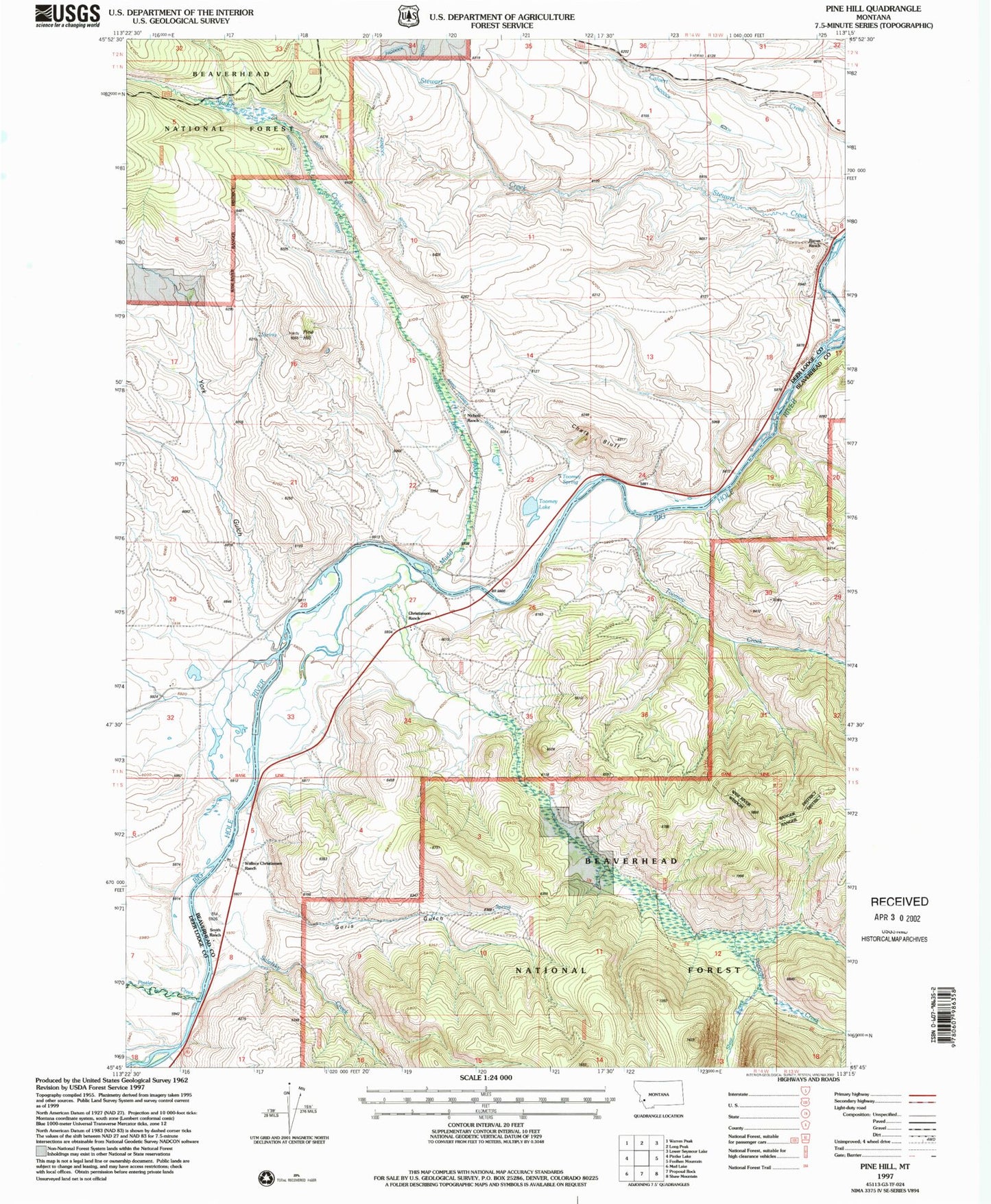 Classic USGS Pine Hill Montana 7.5'x7.5' Topo Map Image