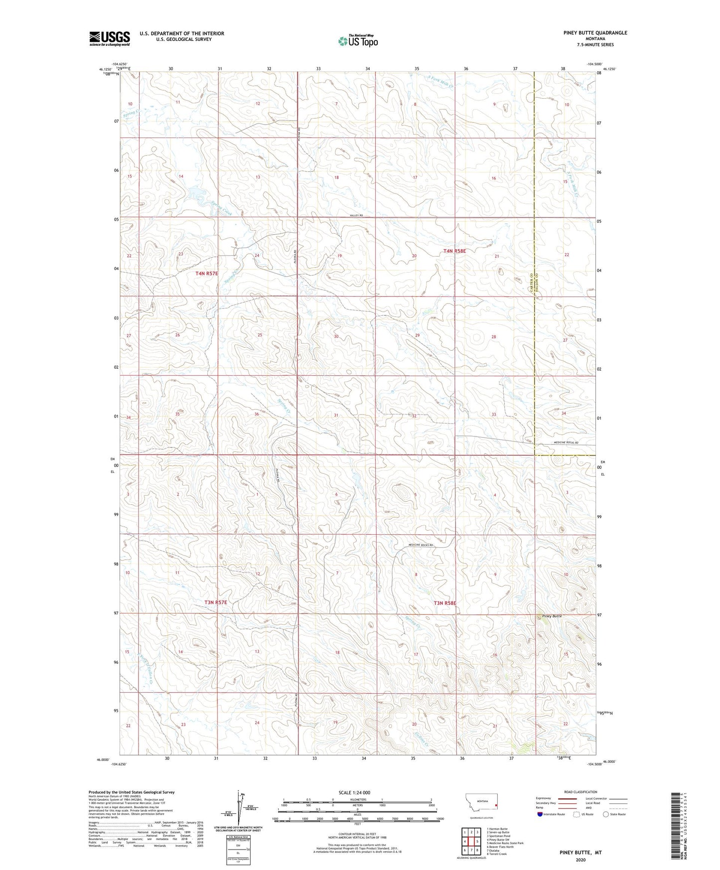 Piney Butte Montana US Topo Map Image