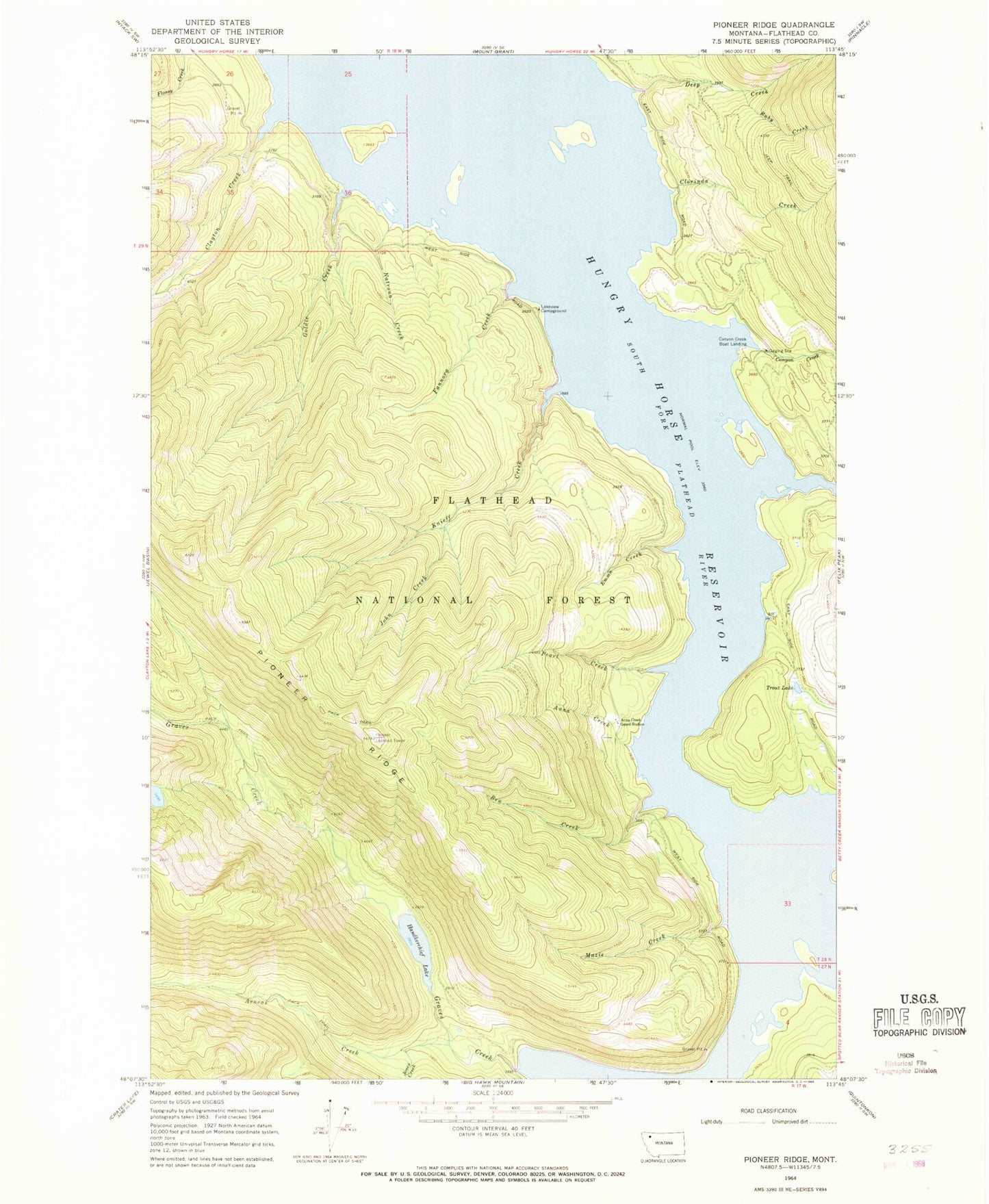 Classic USGS Pioneer Ridge Montana 7.5'x7.5' Topo Map Image