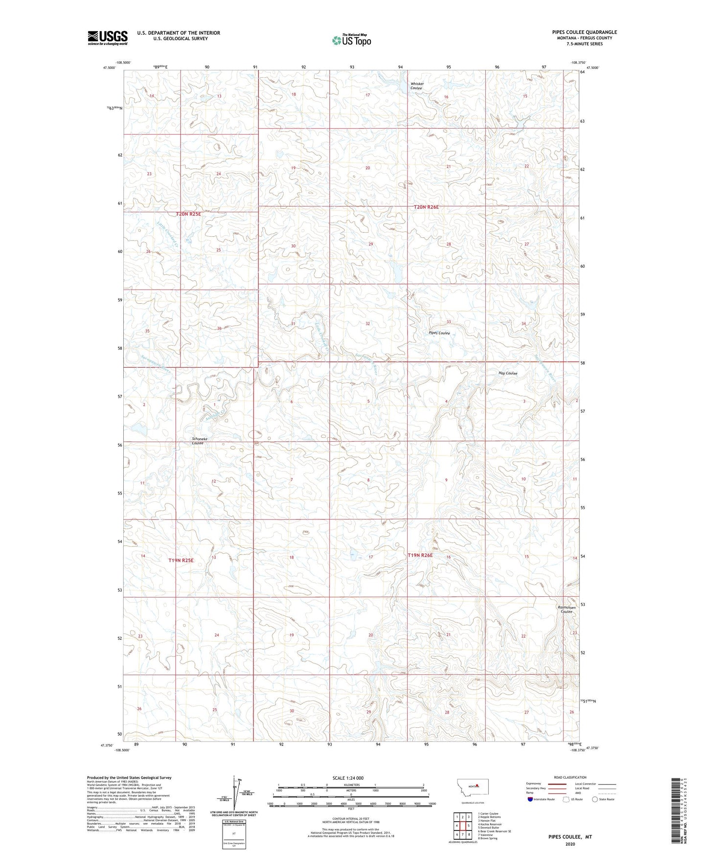 Pipes Coulee Montana US Topo Map Image
