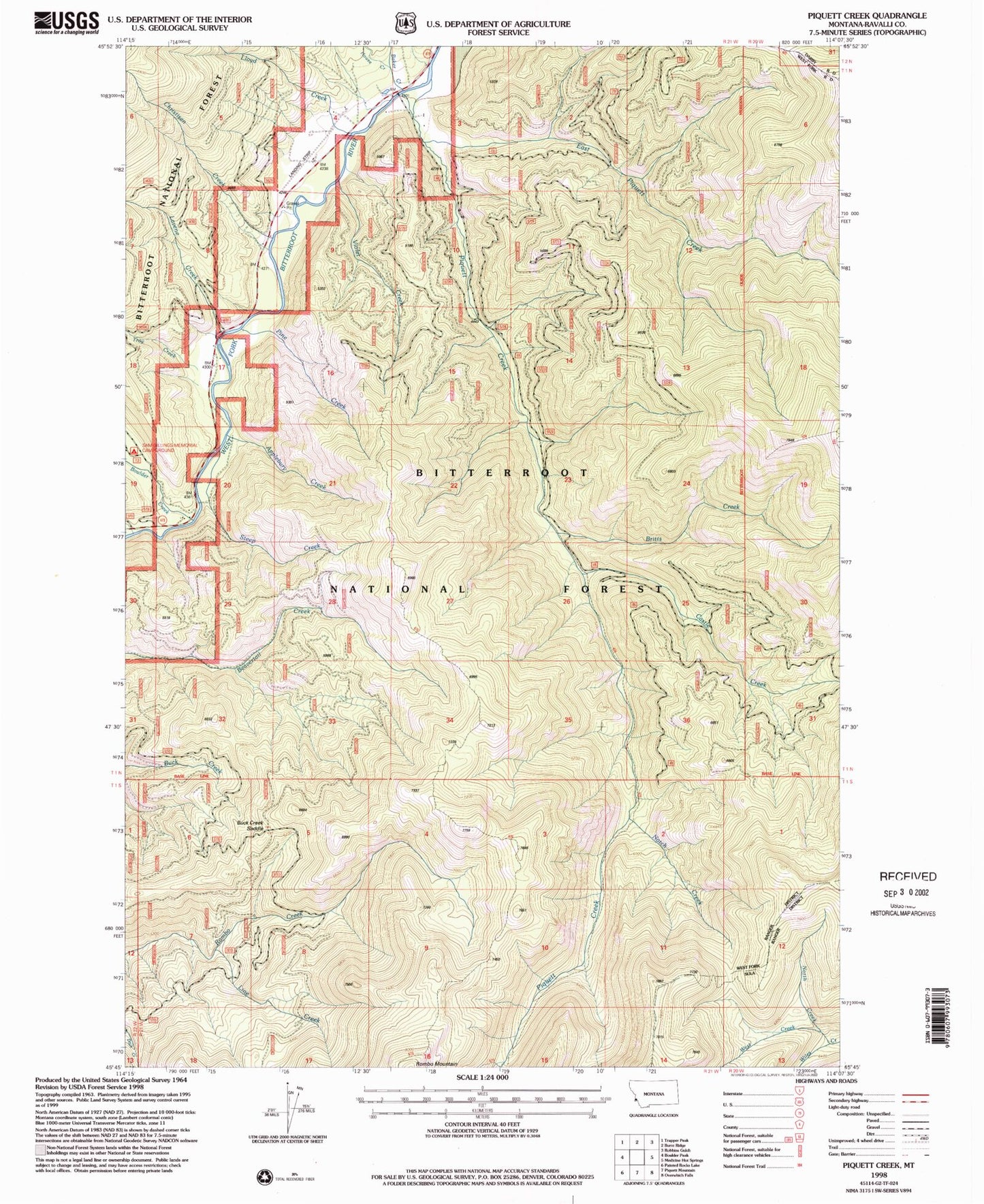 Classic USGS Piquett Creek Montana 7.5'x7.5' Topo Map Image