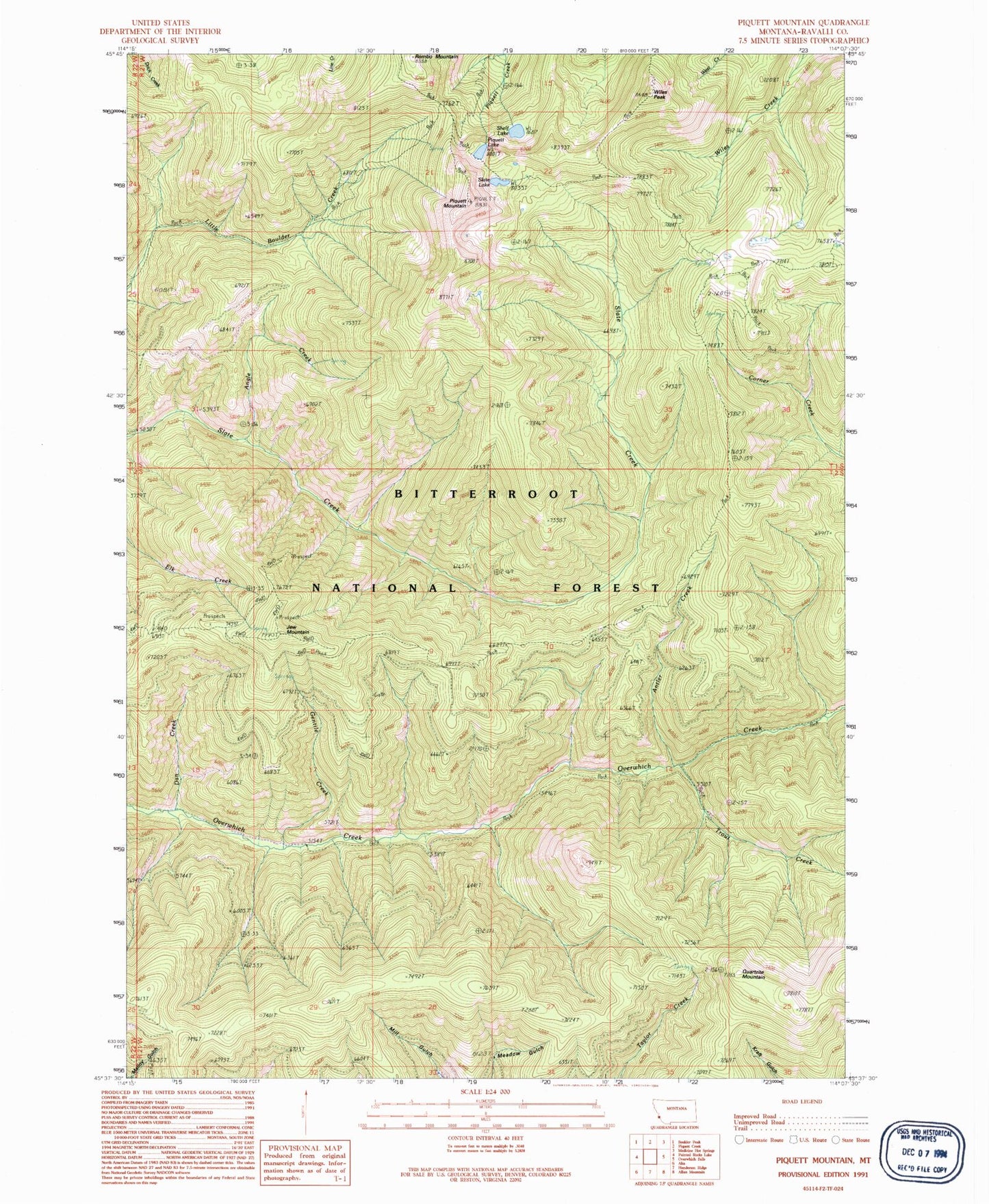 Classic USGS Piquett Mountain Montana 7.5'x7.5' Topo Map Image