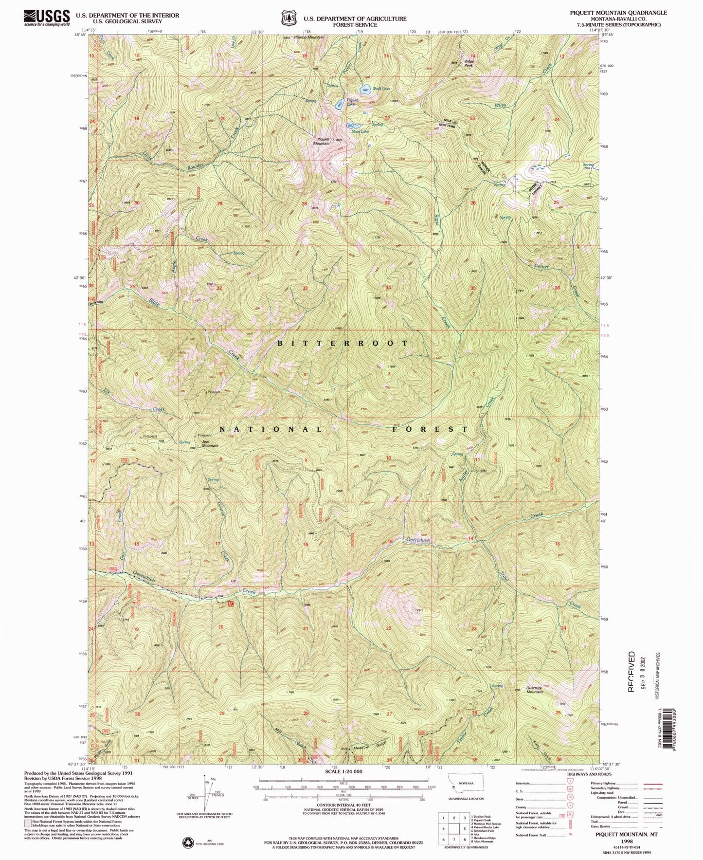 Classic USGS Piquett Mountain Montana 7.5'x7.5' Topo Map Image