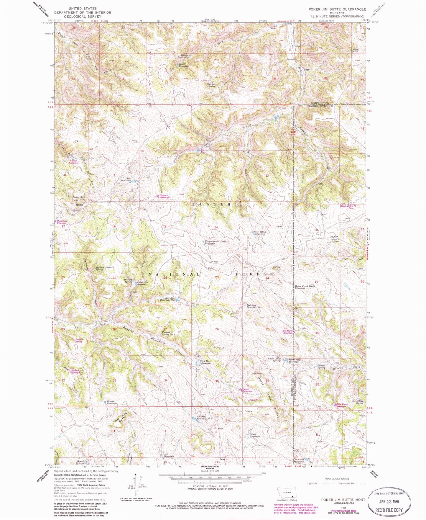 Classic USGS Poker Jim Butte Montana 7.5'x7.5' Topo Map Image